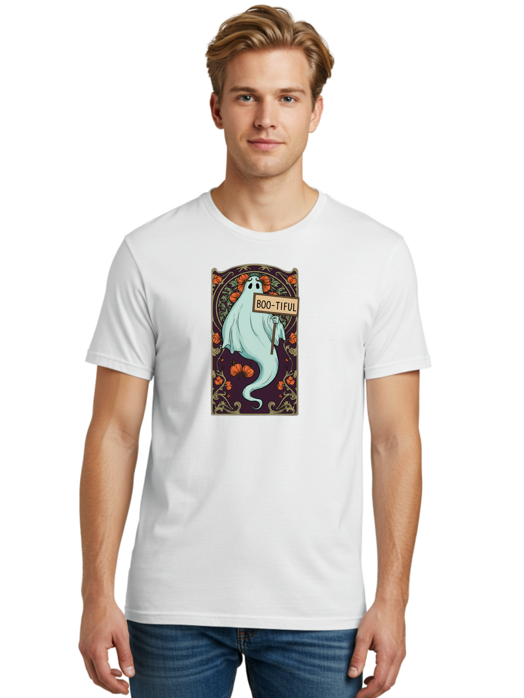 Boo-Tiful-Ghost-5 Men'S Graphic Tee, 100% Cotton, Comfortable Casual Summer Wear, Machine Washable, Vintage Camera, Old Camera, Antique Camera, Black Camera, Classic Photography, Photography Equipment, Nostalgic Device, Film Camera, Camera Art Bak097