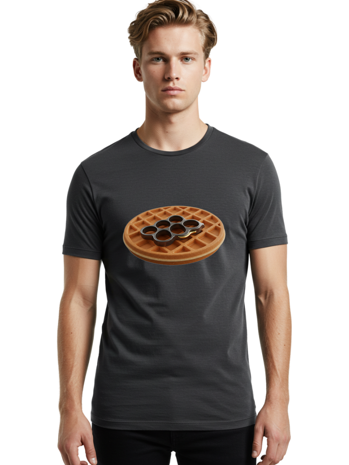 Brass-Knuckle-Waffle Men'S Graphic Tee, 100% Cotton, Comfortable Casual Summer Wear, Machine Washable, Vintage Camera, Old Camera, Antique Camera, Black Camera, Classic Photography, Photography Equipment, Nostalgic Device, Film Camera, Bak111