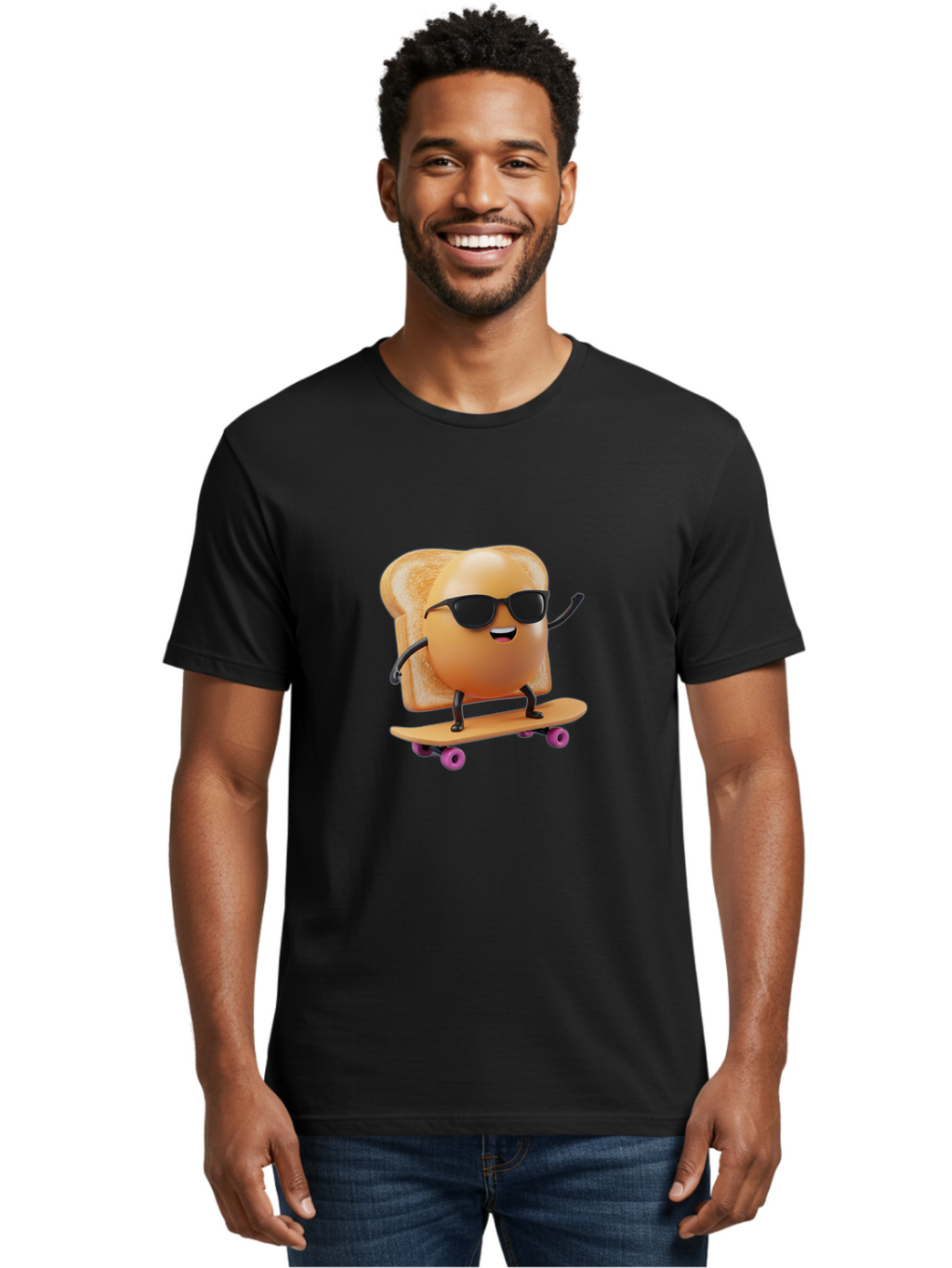 Bread-Character-Skateboarding Men'S Graphic Tee, 100% Cotton, Comfortable Casual Summer Wear, Machine Washable, Vintage Camera, Old Camera, Antique Camera, Black Camera, Classic Photography, Photography Equipment, Nostalgic Device, Bak112