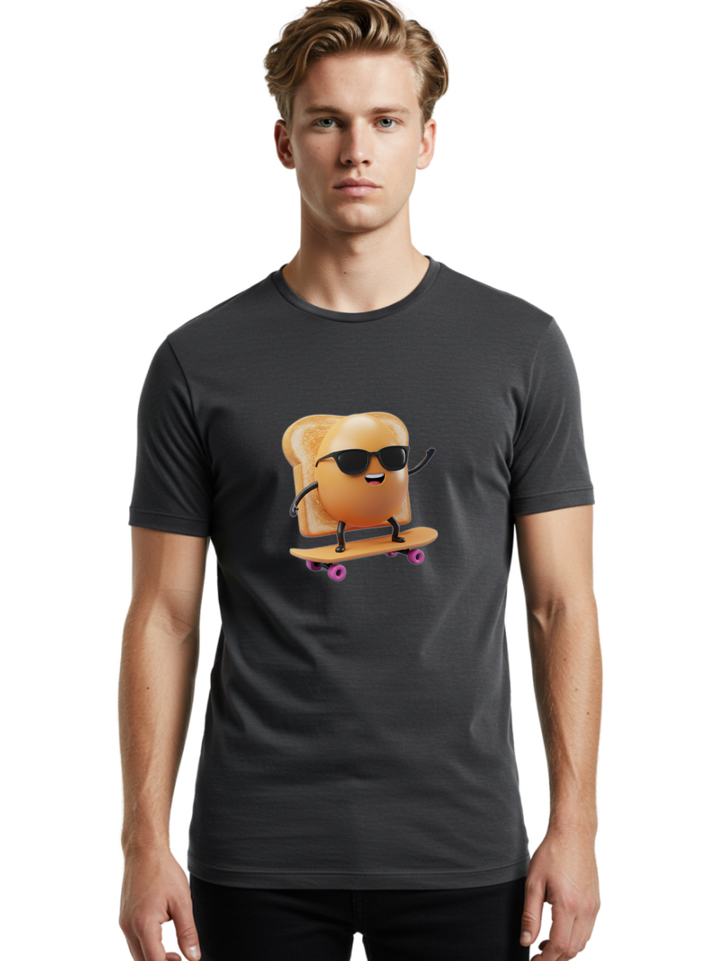 Bread-Character-Skateboarding Men'S Graphic Tee, 100% Cotton, Comfortable Casual Summer Wear, Machine Washable, Vintage Camera, Old Camera, Antique Camera, Black Camera, Classic Photography, Photography Equipment, Nostalgic Device, Bak112