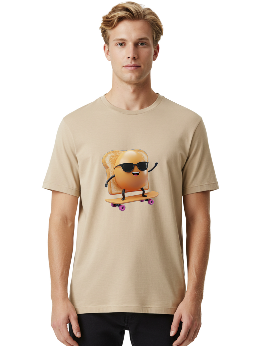 Bread-Character-Skateboarding Men'S Graphic Tee, 100% Cotton, Comfortable Casual Summer Wear, Machine Washable, Vintage Camera, Old Camera, Antique Camera, Black Camera, Classic Photography, Photography Equipment, Nostalgic Device, Bak112