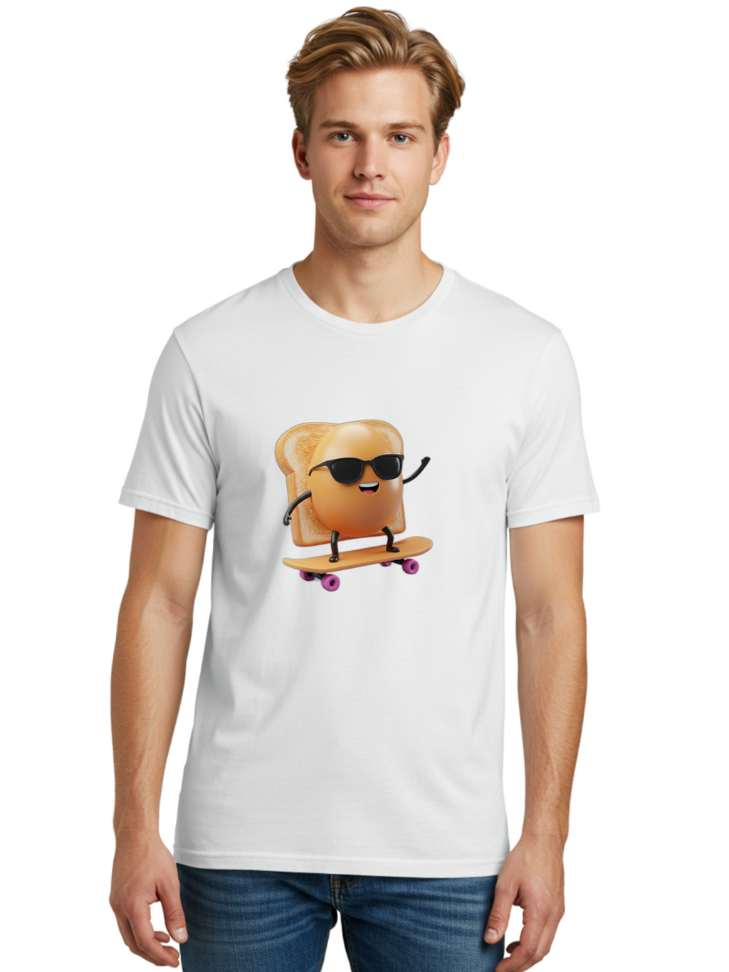 Bread-Character-Skateboarding Men'S Graphic Tee, 100% Cotton, Comfortable Casual Summer Wear, Machine Washable, Vintage Camera, Old Camera, Antique Camera, Black Camera, Classic Photography, Photography Equipment, Nostalgic Device, Bak112