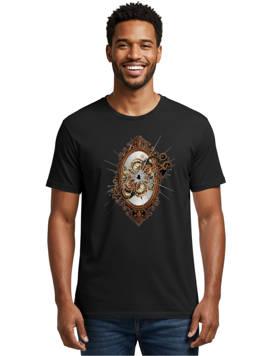 Broken-Clock-Mirror Men'S Graphic Tee, 100% Cotton, Comfortable Casual Summer Wear, Machine Washable, Vintage Camera, Old Camera, Antique Camera, Black Camera, Classic Photography, Photography Equipment, Nostalgic Device, Film Camera, Bak120