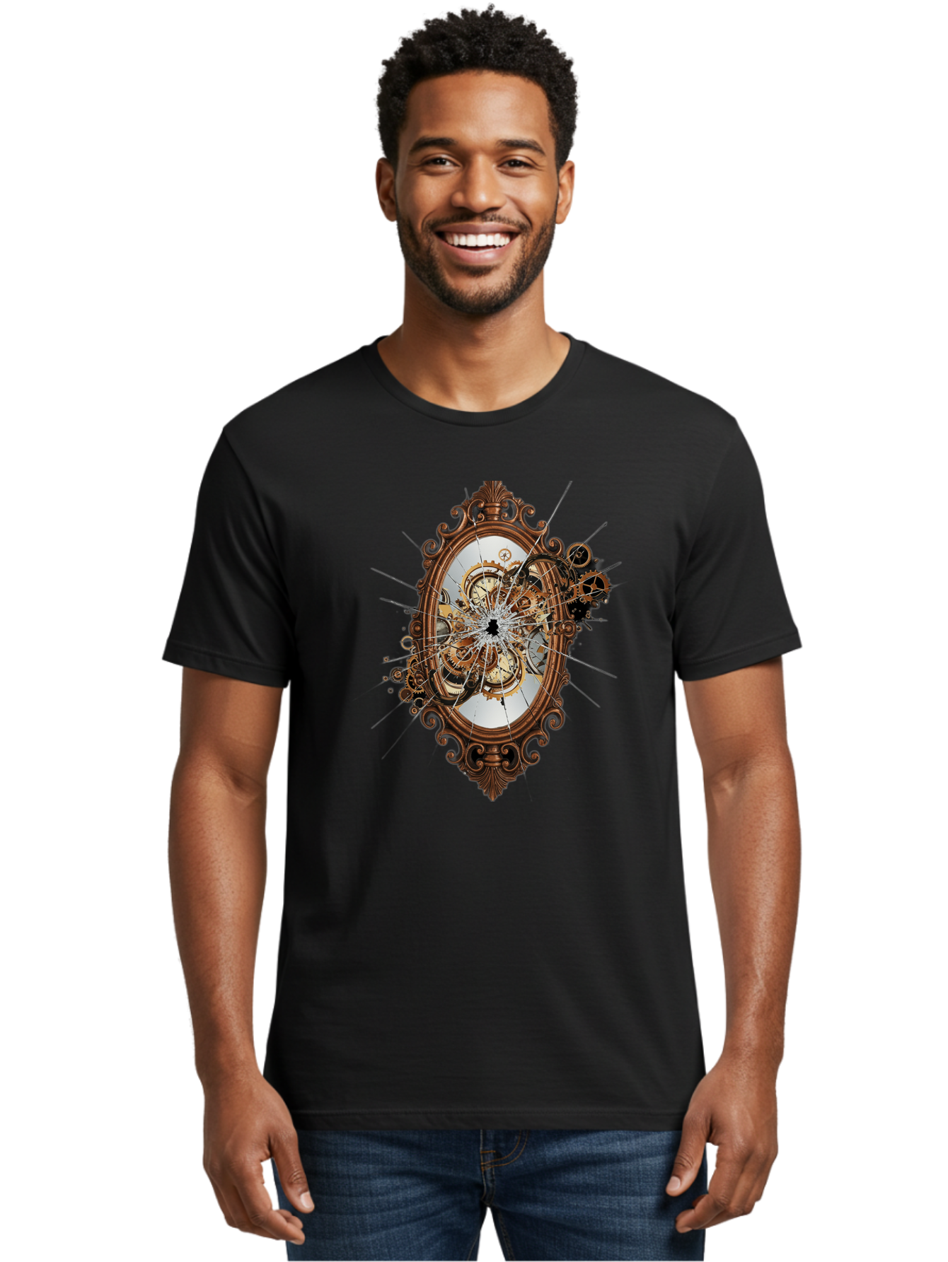 Broken-Clock-Mirror Men'S Graphic Tee, 100% Cotton, Comfortable Casual Summer Wear, Machine Washable, Vintage Camera, Old Camera, Antique Camera, Black Camera, Classic Photography, Photography Equipment, Nostalgic Device, Film Camera, Bak120