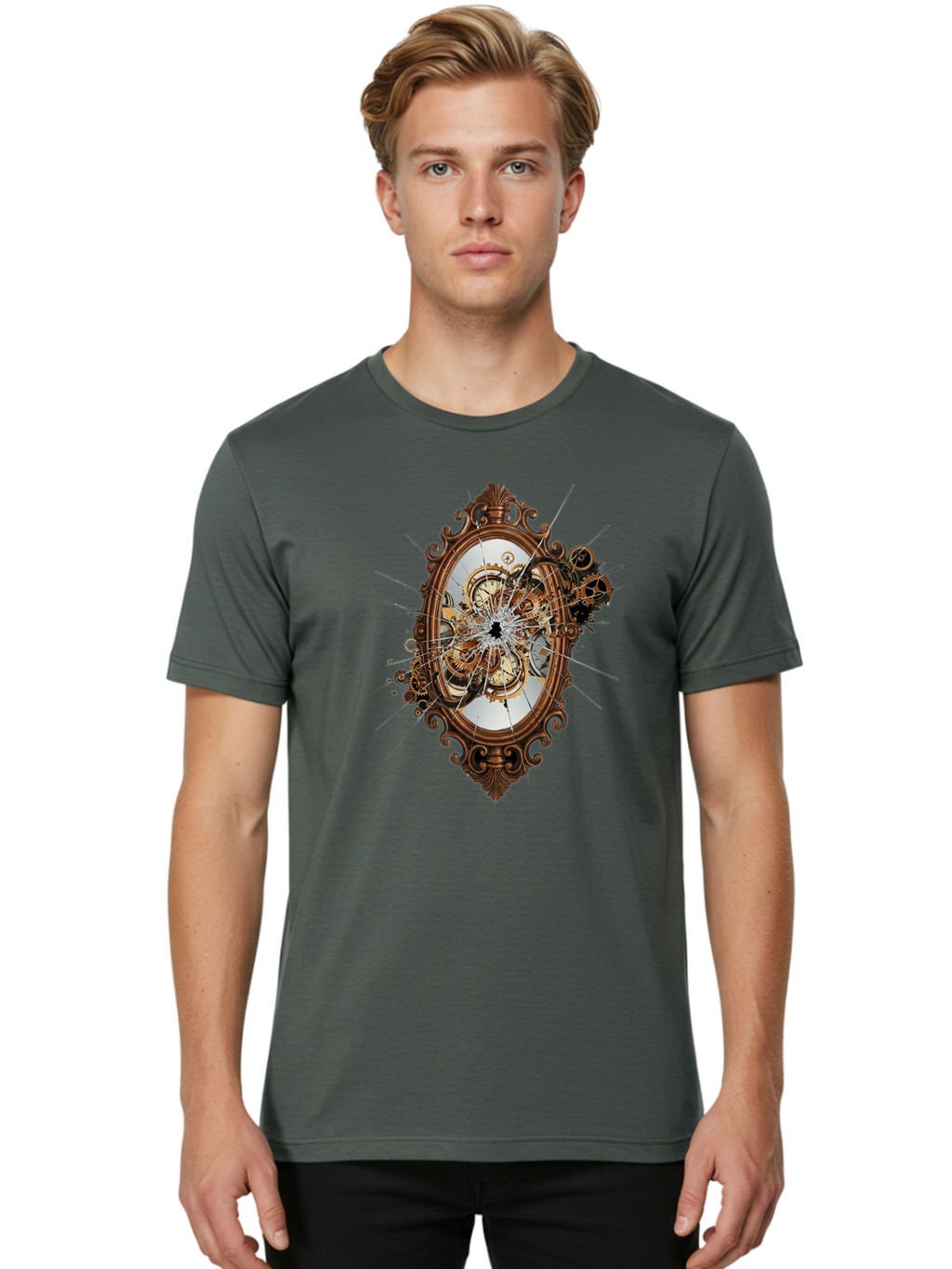 Broken-Clock-Mirror Men'S Graphic Tee, 100% Cotton, Comfortable Casual Summer Wear, Machine Washable, Vintage Camera, Old Camera, Antique Camera, Black Camera, Classic Photography, Photography Equipment, Nostalgic Device, Film Camera, Bak120
