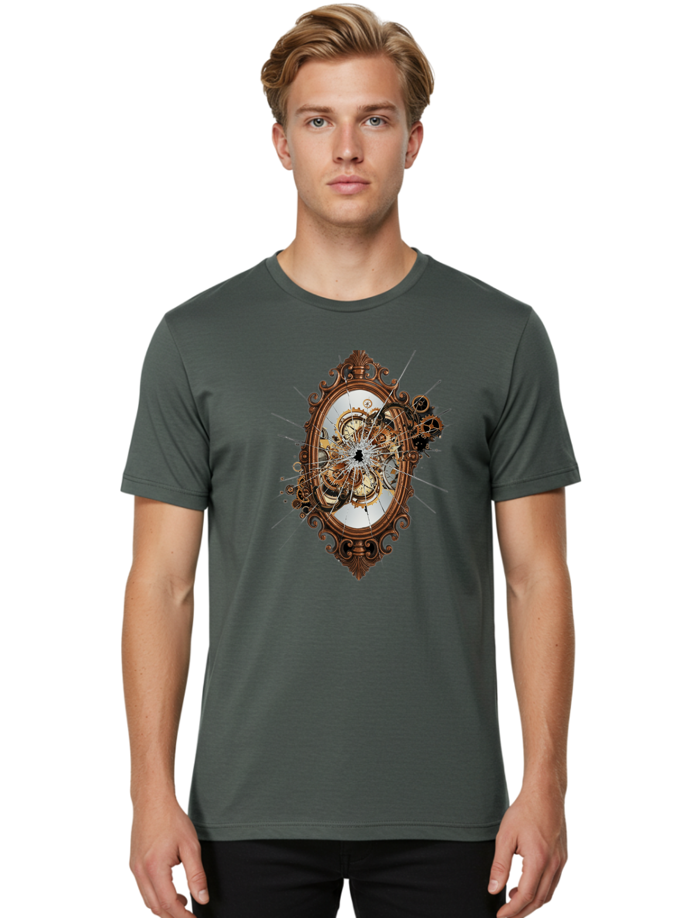 Broken-Clock-Mirror Men'S Graphic Tee, 100% Cotton, Comfortable Casual Summer Wear, Machine Washable, Vintage Camera, Old Camera, Antique Camera, Black Camera, Classic Photography, Photography Equipment, Nostalgic Device, Film Camera, Bak120