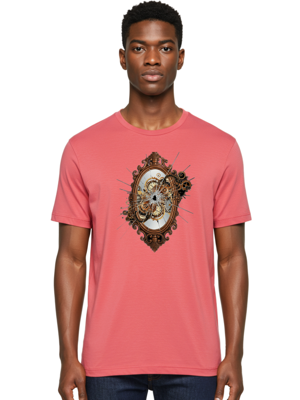 Broken-Clock-Mirror Men'S Graphic Tee, 100% Cotton, Comfortable Casual Summer Wear, Machine Washable, Vintage Camera, Old Camera, Antique Camera, Black Camera, Classic Photography, Photography Equipment, Nostalgic Device, Film Camera, Bak120