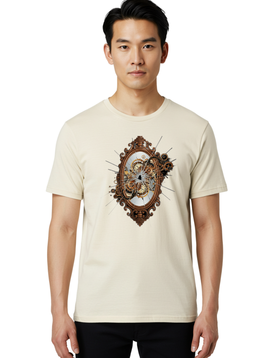 Broken-Clock-Mirror Men'S Graphic Tee, 100% Cotton, Comfortable Casual Summer Wear, Machine Washable, Vintage Camera, Old Camera, Antique Camera, Black Camera, Classic Photography, Photography Equipment, Nostalgic Device, Film Camera, Bak120
