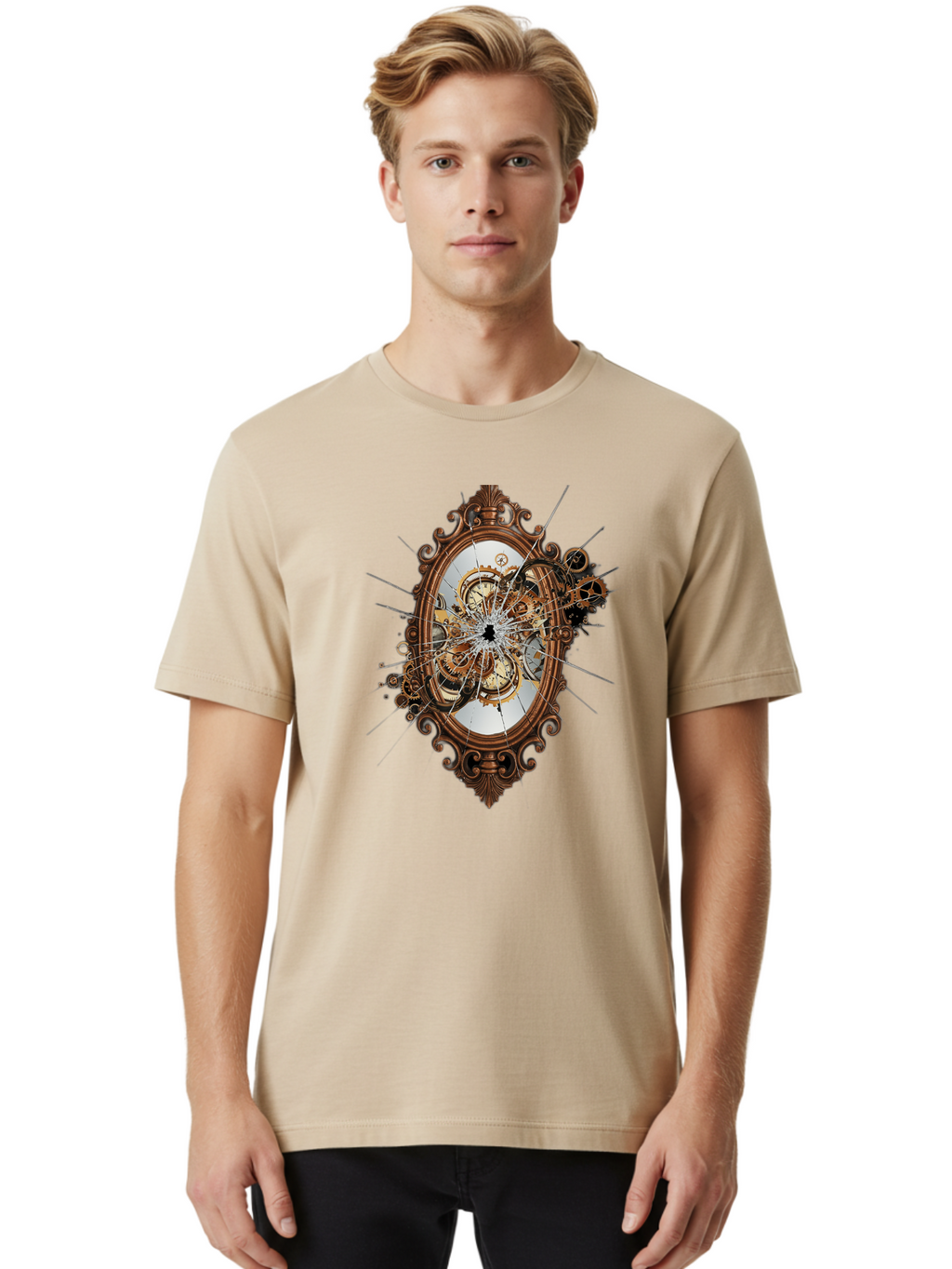Broken-Clock-Mirror Men'S Graphic Tee, 100% Cotton, Comfortable Casual Summer Wear, Machine Washable, Vintage Camera, Old Camera, Antique Camera, Black Camera, Classic Photography, Photography Equipment, Nostalgic Device, Film Camera, Bak120