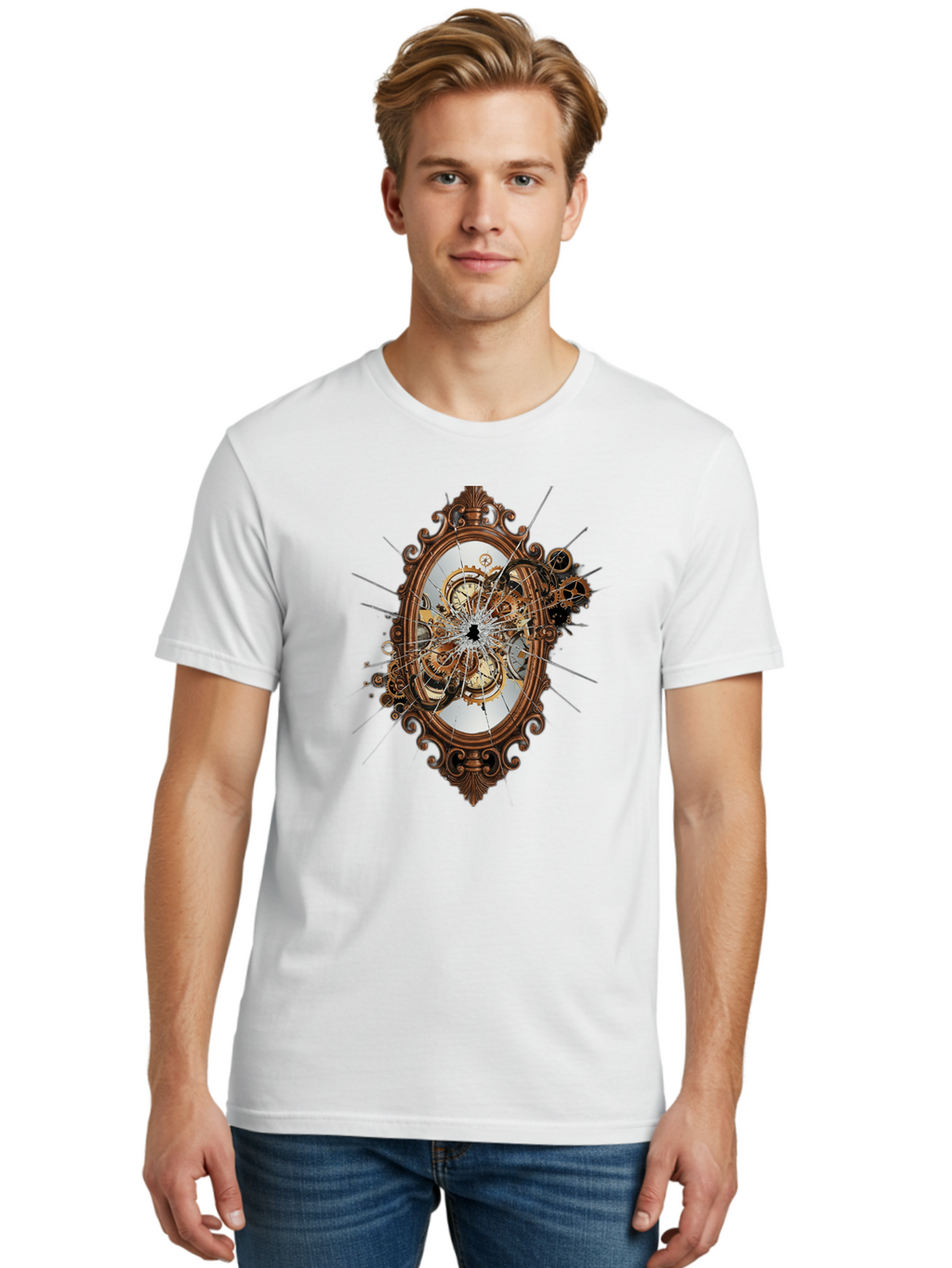 Broken-Clock-Mirror Men'S Graphic Tee, 100% Cotton, Comfortable Casual Summer Wear, Machine Washable, Vintage Camera, Old Camera, Antique Camera, Black Camera, Classic Photography, Photography Equipment, Nostalgic Device, Film Camera, Bak120