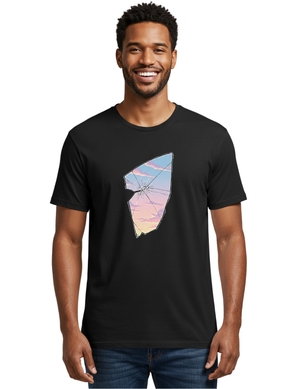 Broken-Glass-With-Sunset Men'S Graphic Tee, 100% Cotton, Comfortable Casual Summer Wear, Machine Washable, Vintage Camera, Old Camera, Antique Camera, Black Camera, Classic Photography, Photography Equipment, Nostalgic Device, Film Camera, Bak122