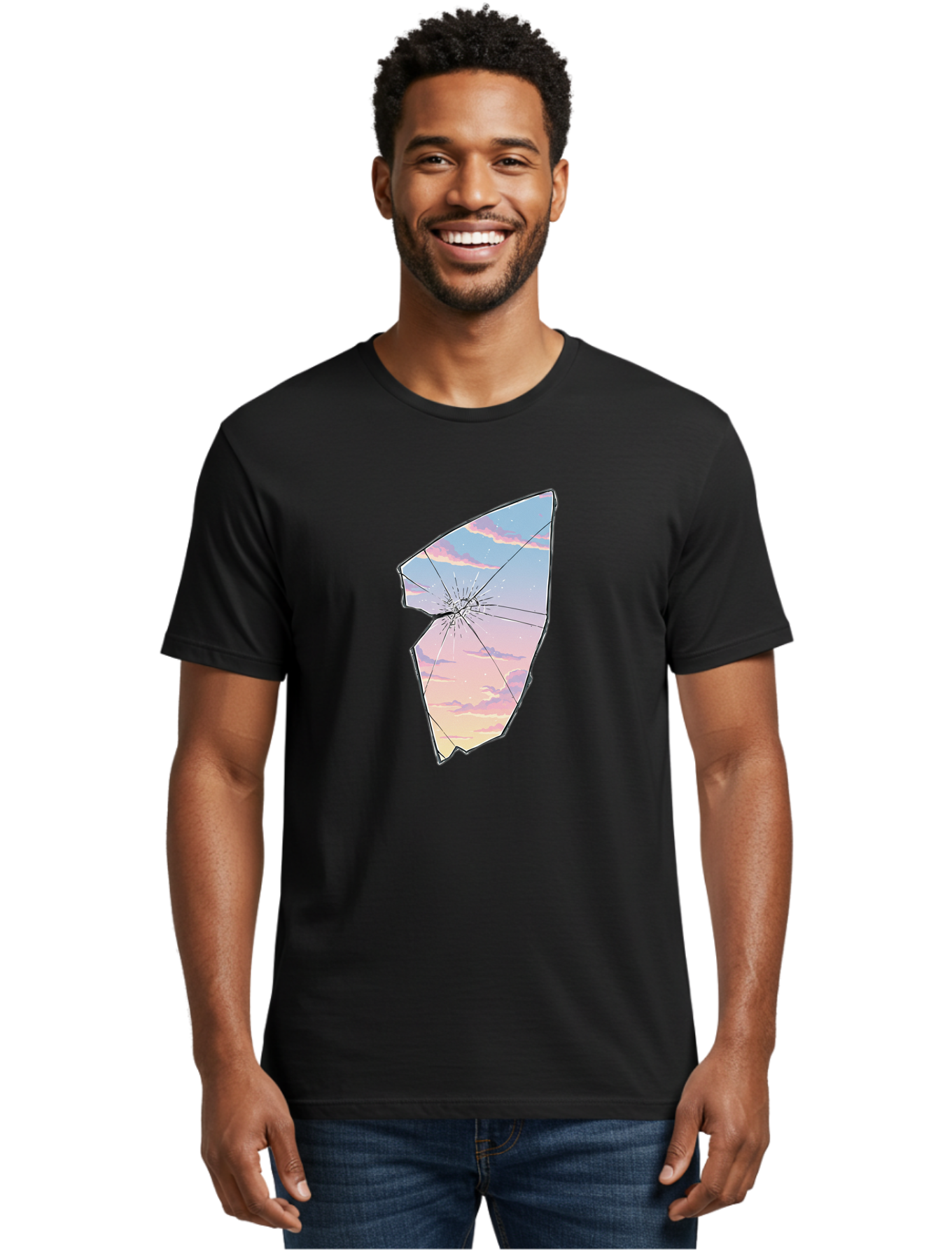 Broken-Glass-With-Sunset Men'S Graphic Tee, 100% Cotton, Comfortable Casual Summer Wear, Machine Washable, Vintage Camera, Old Camera, Antique Camera, Black Camera, Classic Photography, Photography Equipment, Nostalgic Device, Film Camera, Bak122