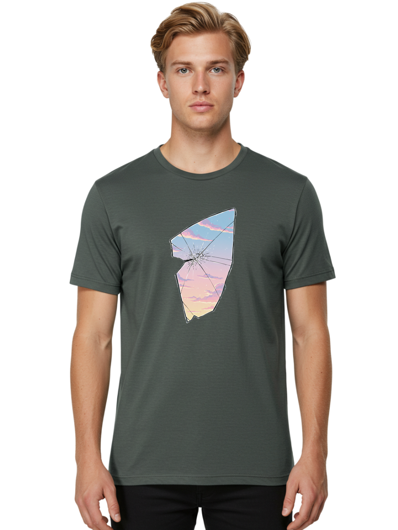 Broken-Glass-With-Sunset Men'S Graphic Tee, 100% Cotton, Comfortable Casual Summer Wear, Machine Washable, Vintage Camera, Old Camera, Antique Camera, Black Camera, Classic Photography, Photography Equipment, Nostalgic Device, Film Camera, Bak122