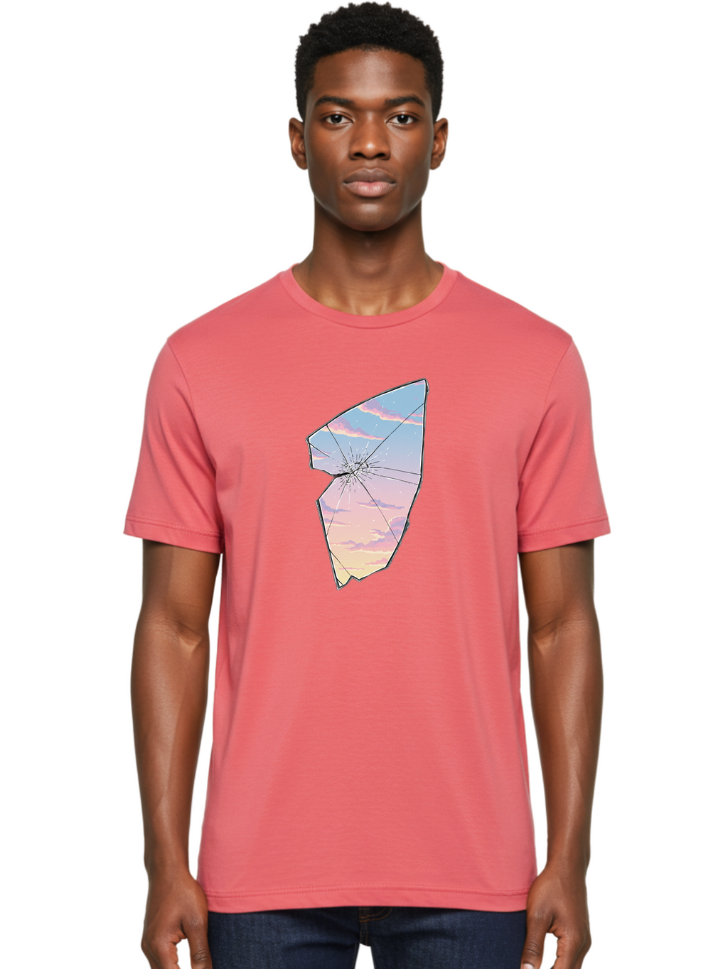 Broken-Glass-With-Sunset Men'S Graphic Tee, 100% Cotton, Comfortable Casual Summer Wear, Machine Washable, Vintage Camera, Old Camera, Antique Camera, Black Camera, Classic Photography, Photography Equipment, Nostalgic Device, Film Camera, Bak122