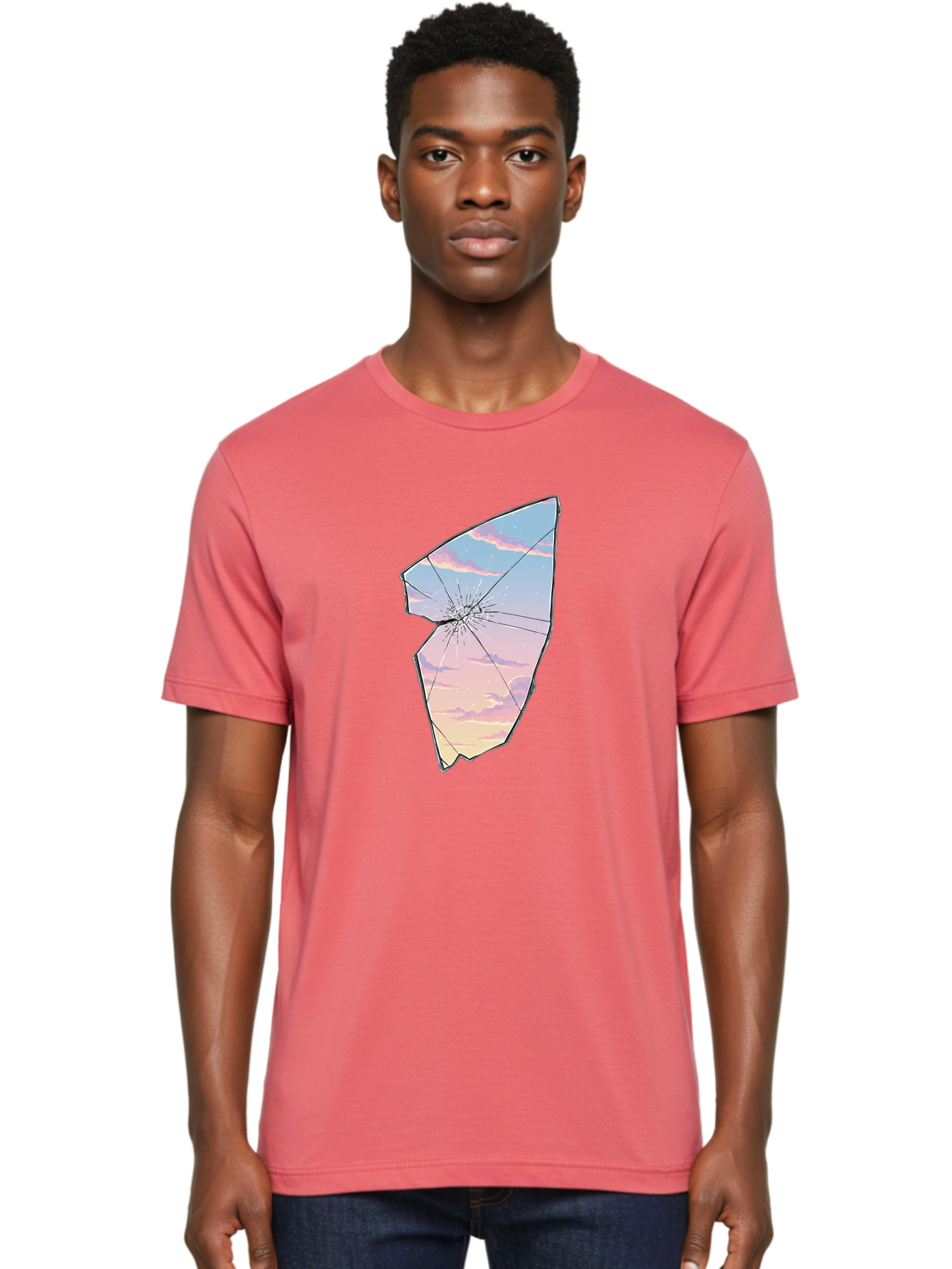 Broken-Glass-With-Sunset Men'S Graphic Tee, 100% Cotton, Comfortable Casual Summer Wear, Machine Washable, Vintage Camera, Old Camera, Antique Camera, Black Camera, Classic Photography, Photography Equipment, Nostalgic Device, Film Camera, Bak122
