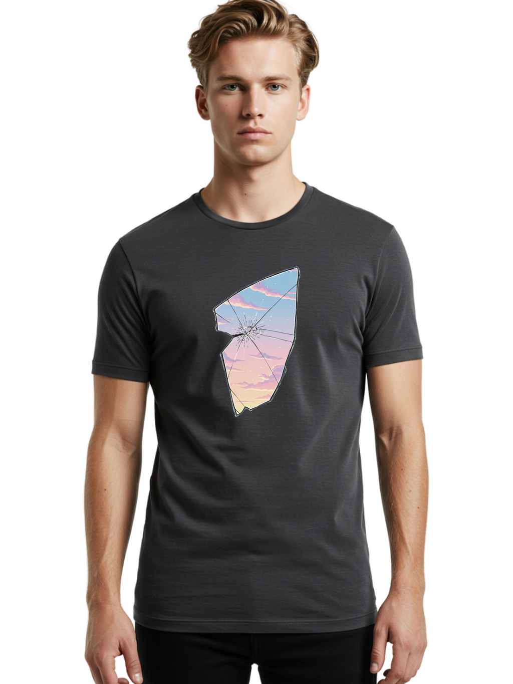 Broken-Glass-With-Sunset Men'S Graphic Tee, 100% Cotton, Comfortable Casual Summer Wear, Machine Washable, Vintage Camera, Old Camera, Antique Camera, Black Camera, Classic Photography, Photography Equipment, Nostalgic Device, Film Camera, Bak122