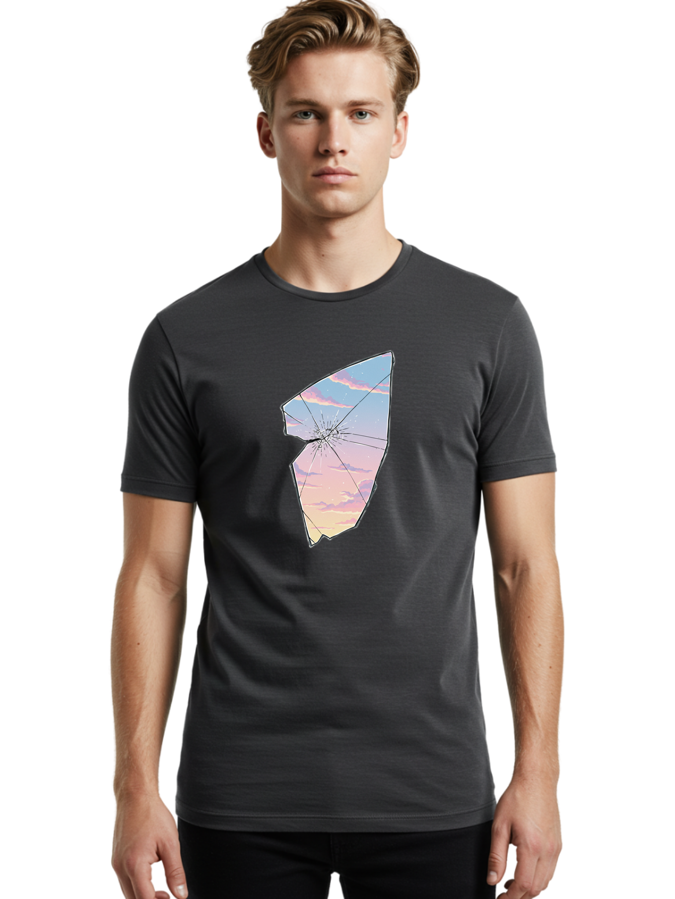 Broken-Glass-With-Sunset Men'S Graphic Tee, 100% Cotton, Comfortable Casual Summer Wear, Machine Washable, Vintage Camera, Old Camera, Antique Camera, Black Camera, Classic Photography, Photography Equipment, Nostalgic Device, Film Camera, Bak122