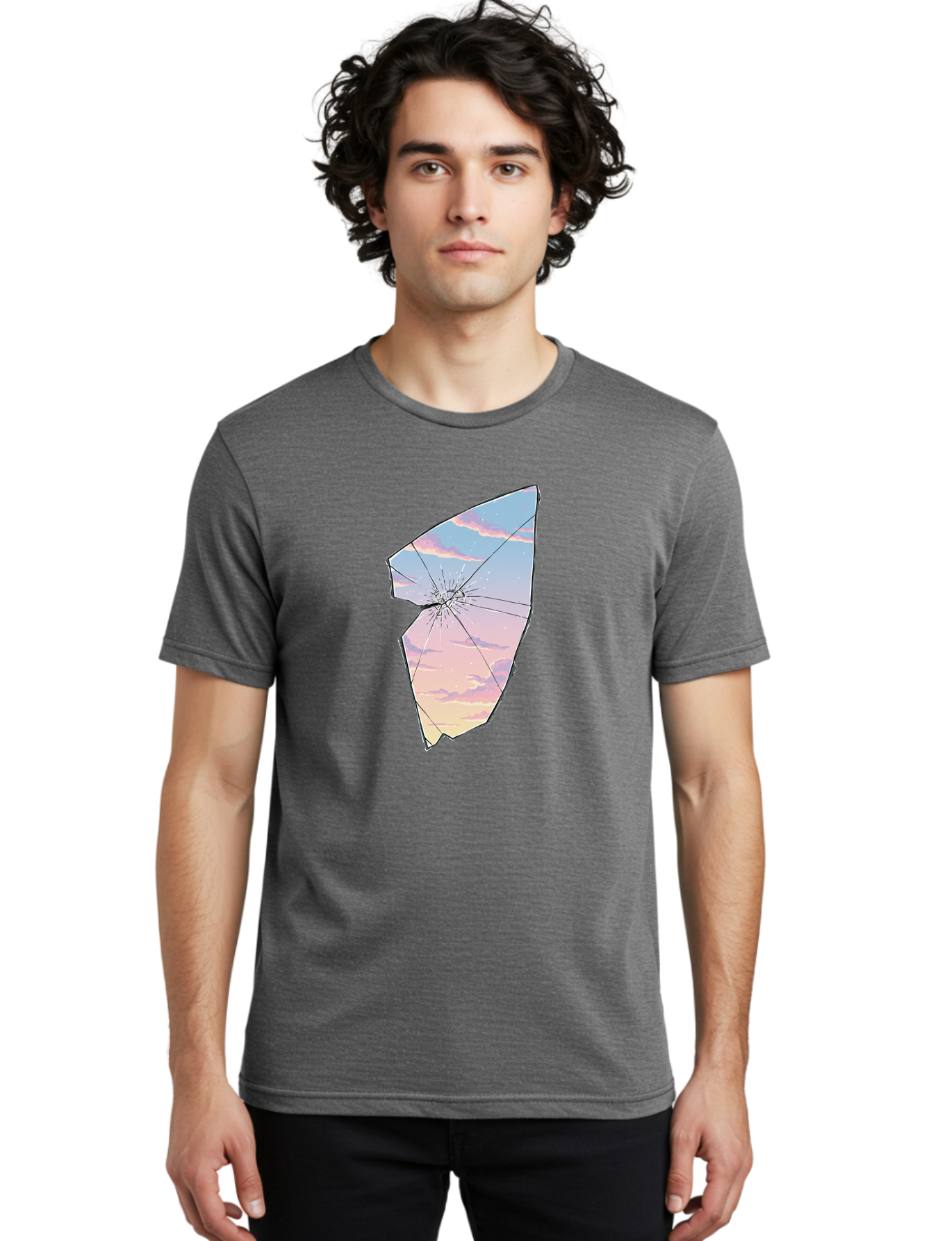 Broken-Glass-With-Sunset Men'S Graphic Tee, 100% Cotton, Comfortable Casual Summer Wear, Machine Washable, Vintage Camera, Old Camera, Antique Camera, Black Camera, Classic Photography, Photography Equipment, Nostalgic Device, Film Camera, Bak122