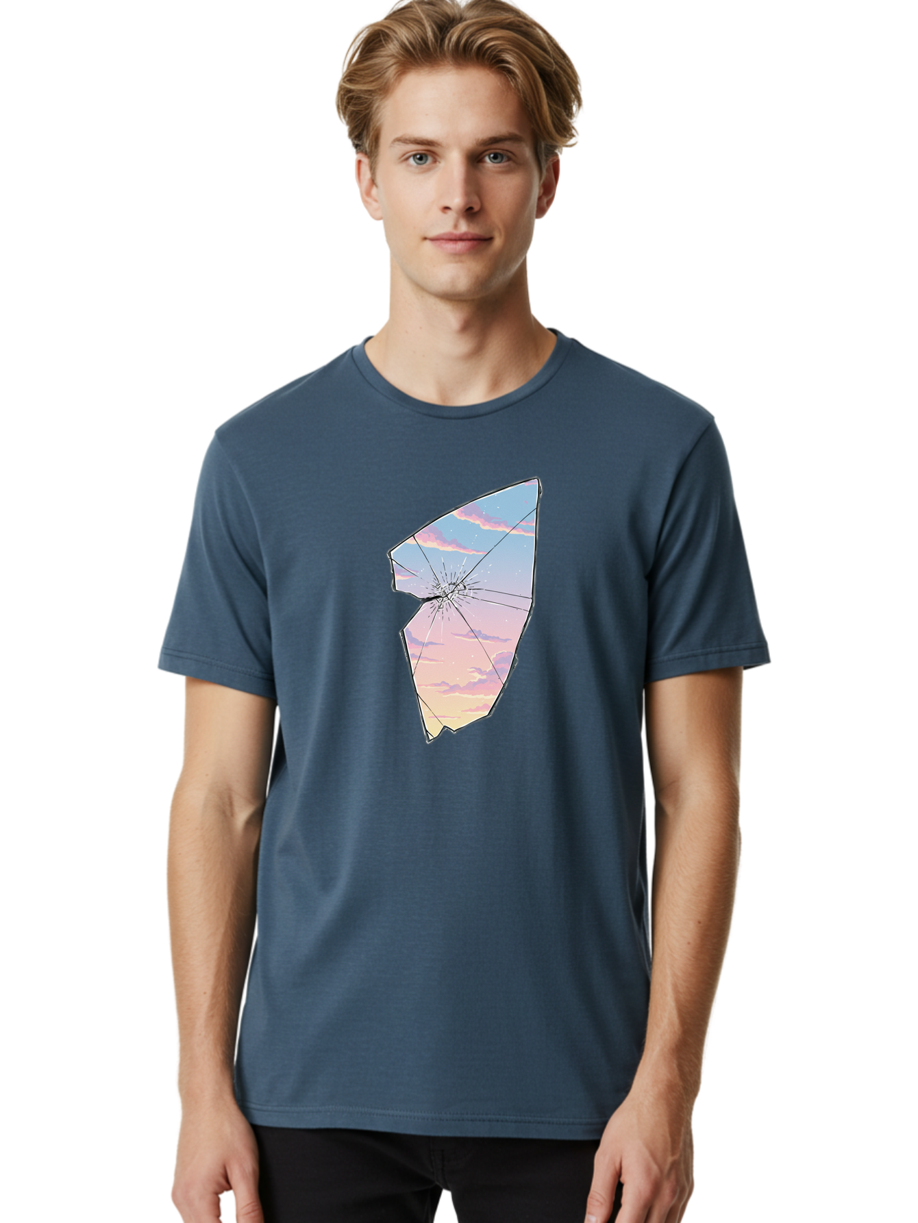 Broken-Glass-With-Sunset Men'S Graphic Tee, 100% Cotton, Comfortable Casual Summer Wear, Machine Washable, Vintage Camera, Old Camera, Antique Camera, Black Camera, Classic Photography, Photography Equipment, Nostalgic Device, Film Camera, Bak122