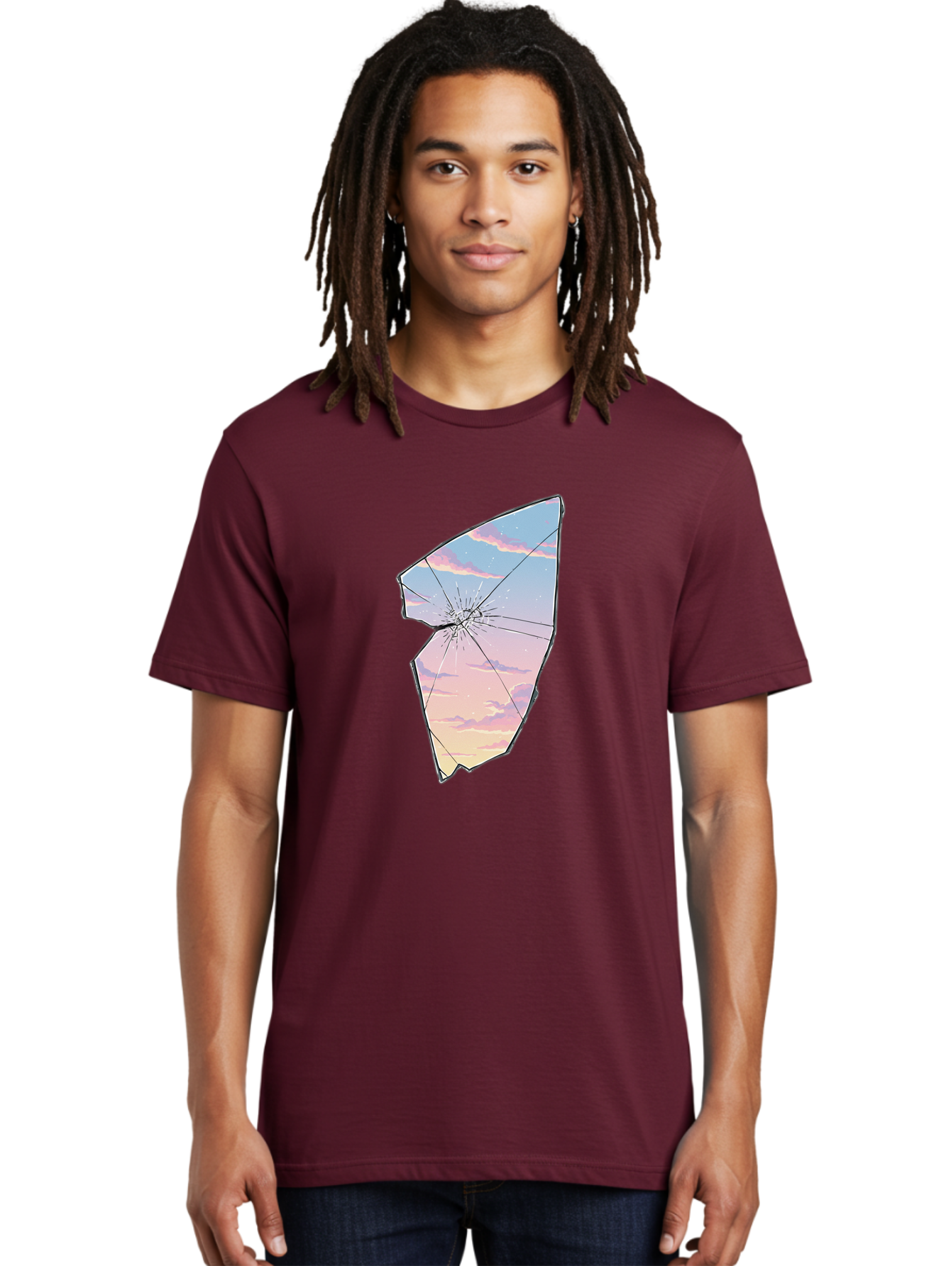 Broken-Glass-With-Sunset Men'S Graphic Tee, 100% Cotton, Comfortable Casual Summer Wear, Machine Washable, Vintage Camera, Old Camera, Antique Camera, Black Camera, Classic Photography, Photography Equipment, Nostalgic Device, Film Camera, Bak122