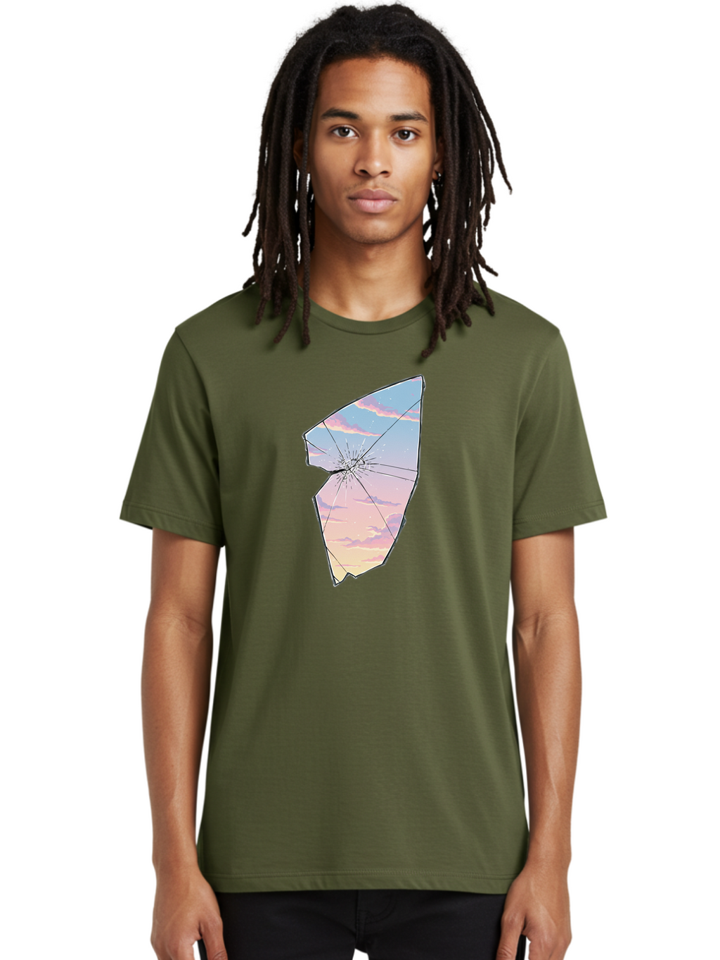 Broken-Glass-With-Sunset Men'S Graphic Tee, 100% Cotton, Comfortable Casual Summer Wear, Machine Washable, Vintage Camera, Old Camera, Antique Camera, Black Camera, Classic Photography, Photography Equipment, Nostalgic Device, Film Camera, Bak122