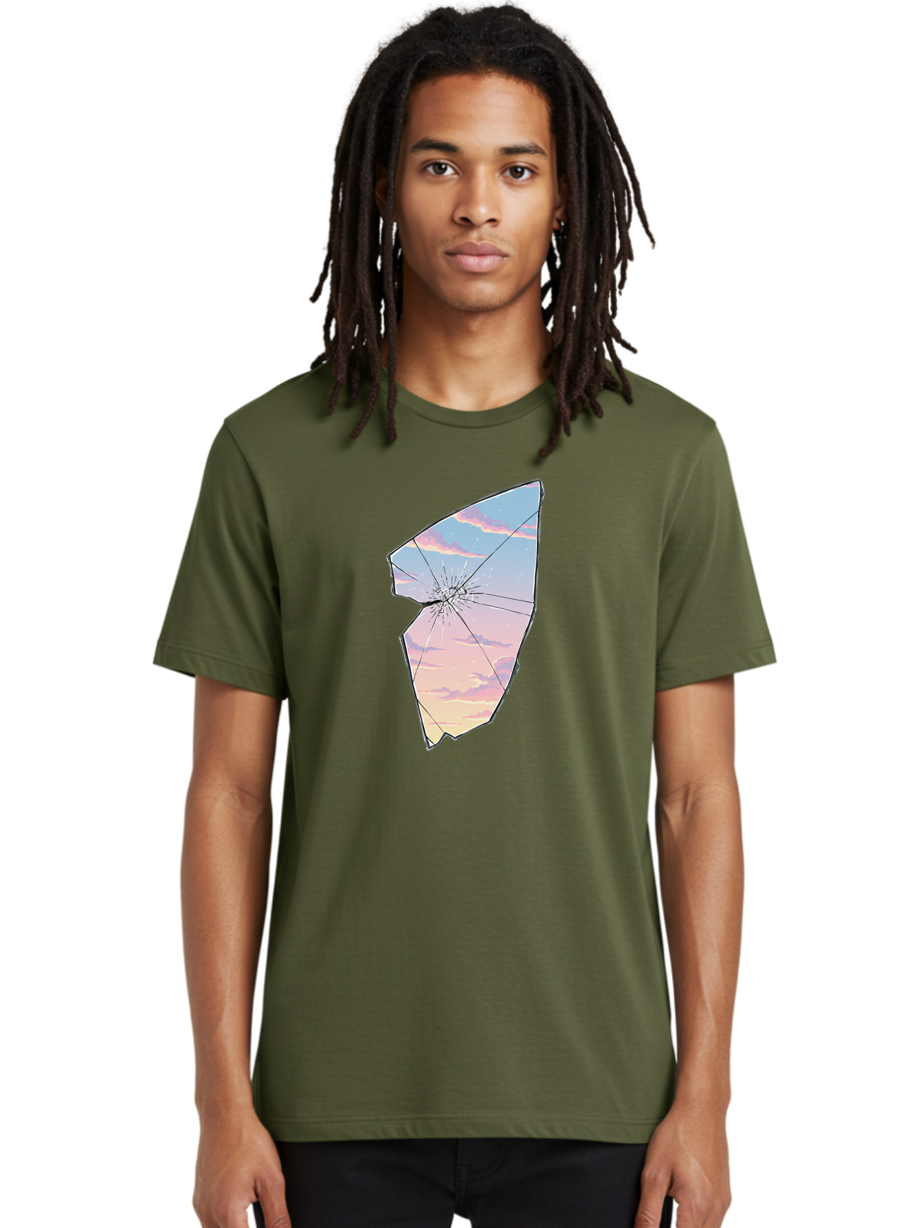 Broken-Glass-With-Sunset Men'S Graphic Tee, 100% Cotton, Comfortable Casual Summer Wear, Machine Washable, Vintage Camera, Old Camera, Antique Camera, Black Camera, Classic Photography, Photography Equipment, Nostalgic Device, Film Camera, Bak122