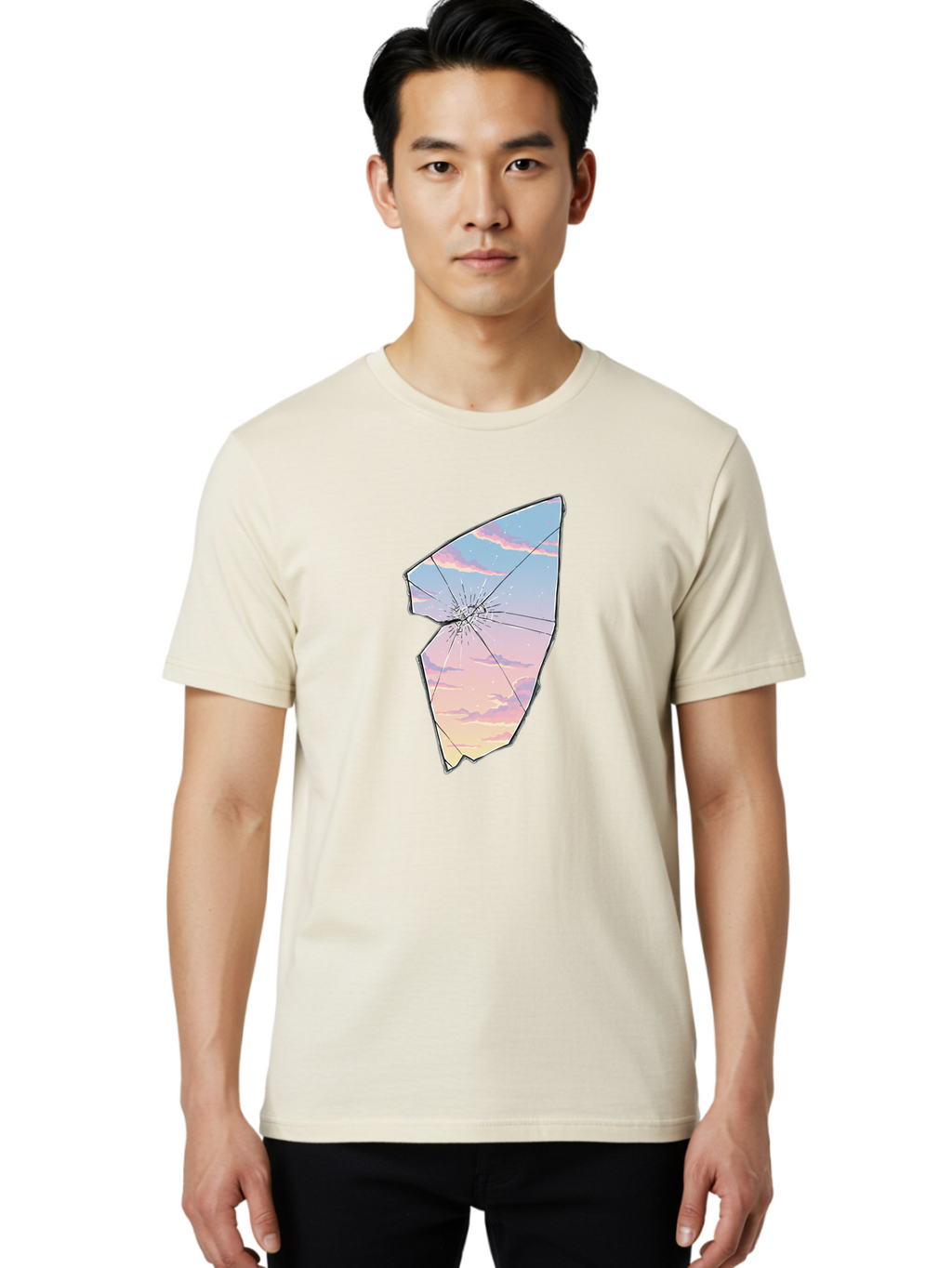 Broken-Glass-With-Sunset Men'S Graphic Tee, 100% Cotton, Comfortable Casual Summer Wear, Machine Washable, Vintage Camera, Old Camera, Antique Camera, Black Camera, Classic Photography, Photography Equipment, Nostalgic Device, Film Camera, Bak122