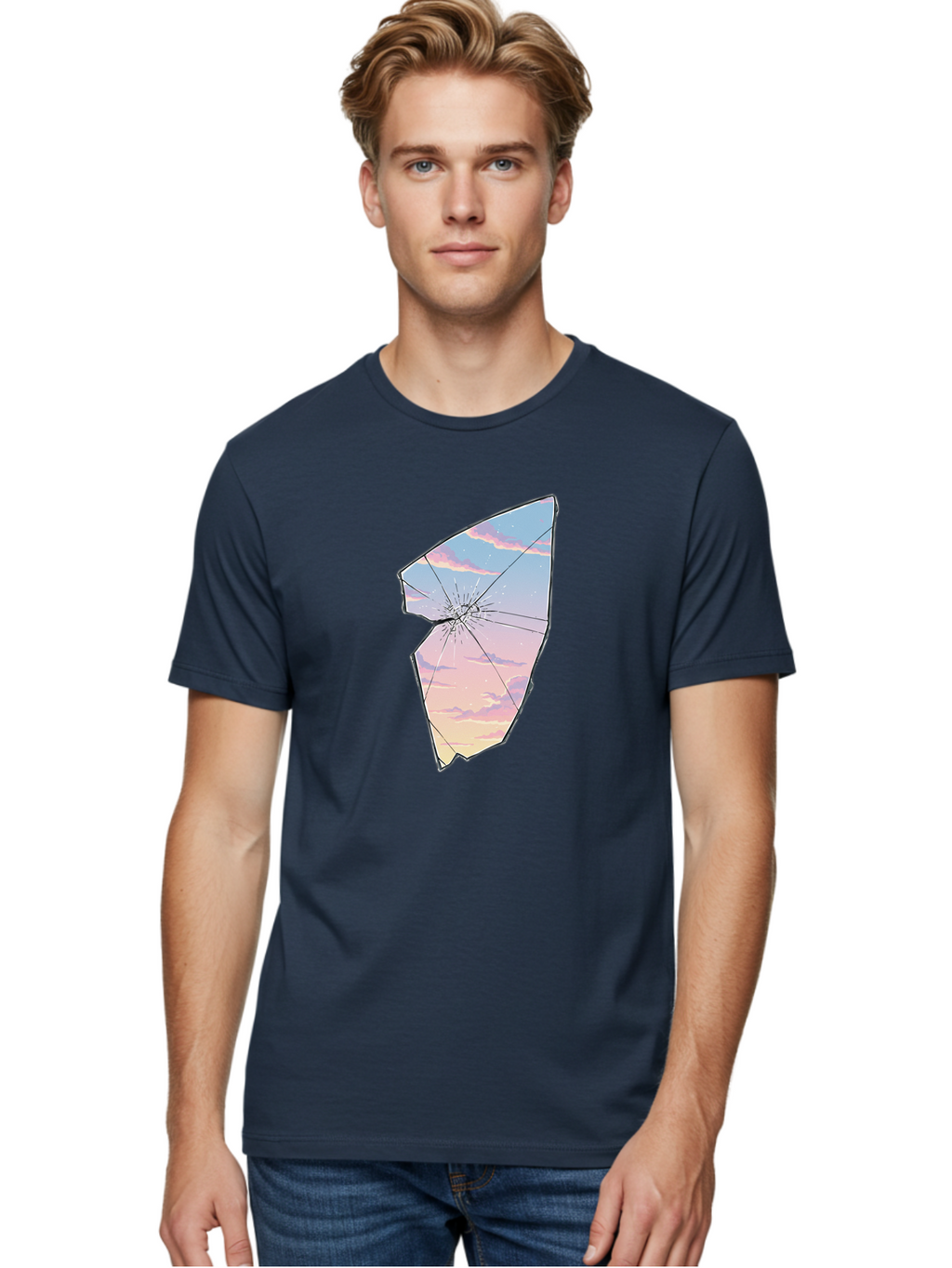 Broken-Glass-With-Sunset Men'S Graphic Tee, 100% Cotton, Comfortable Casual Summer Wear, Machine Washable, Vintage Camera, Old Camera, Antique Camera, Black Camera, Classic Photography, Photography Equipment, Nostalgic Device, Film Camera, Bak122