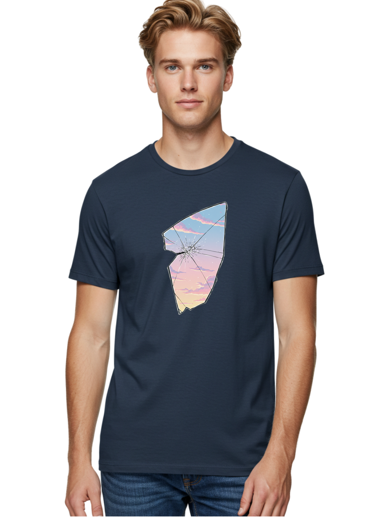Broken-Glass-With-Sunset Men'S Graphic Tee, 100% Cotton, Comfortable Casual Summer Wear, Machine Washable, Vintage Camera, Old Camera, Antique Camera, Black Camera, Classic Photography, Photography Equipment, Nostalgic Device, Film Camera, Bak122