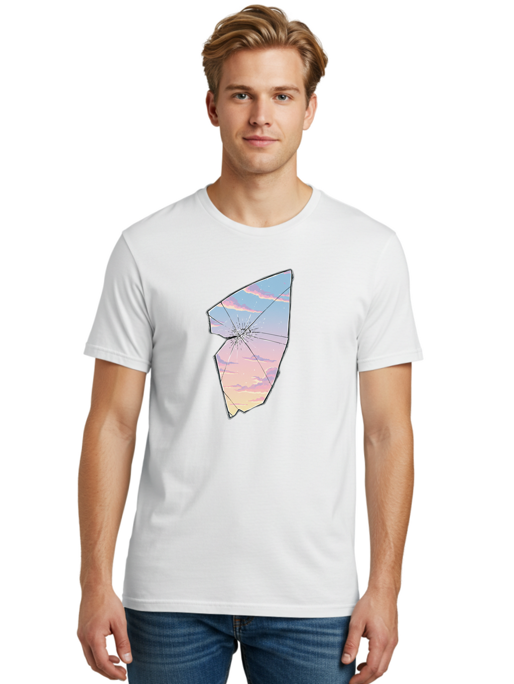Broken-Glass-With-Sunset Men'S Graphic Tee, 100% Cotton, Comfortable Casual Summer Wear, Machine Washable, Vintage Camera, Old Camera, Antique Camera, Black Camera, Classic Photography, Photography Equipment, Nostalgic Device, Film Camera, Bak122
