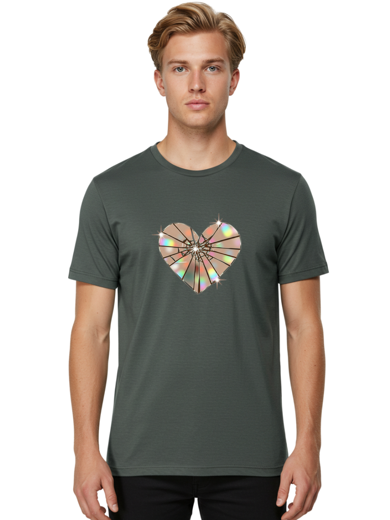 Broken-Holographic-Heart-1 Men'S Graphic Tee, 100% Cotton, Comfortable Casual Summer Wear, Machine Washable, Vintage Camera, Old Camera, Antique Camera, Black Camera, Classic Photography, Photography Equipment, Nostalgic Device, Film Camera, Bak127