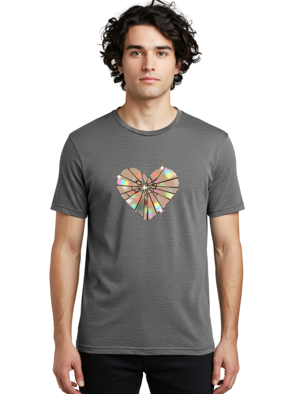 Broken-Holographic-Heart-1 Men'S Graphic Tee, 100% Cotton, Comfortable Casual Summer Wear, Machine Washable, Vintage Camera, Old Camera, Antique Camera, Black Camera, Classic Photography, Photography Equipment, Nostalgic Device, Film Camera, Bak127