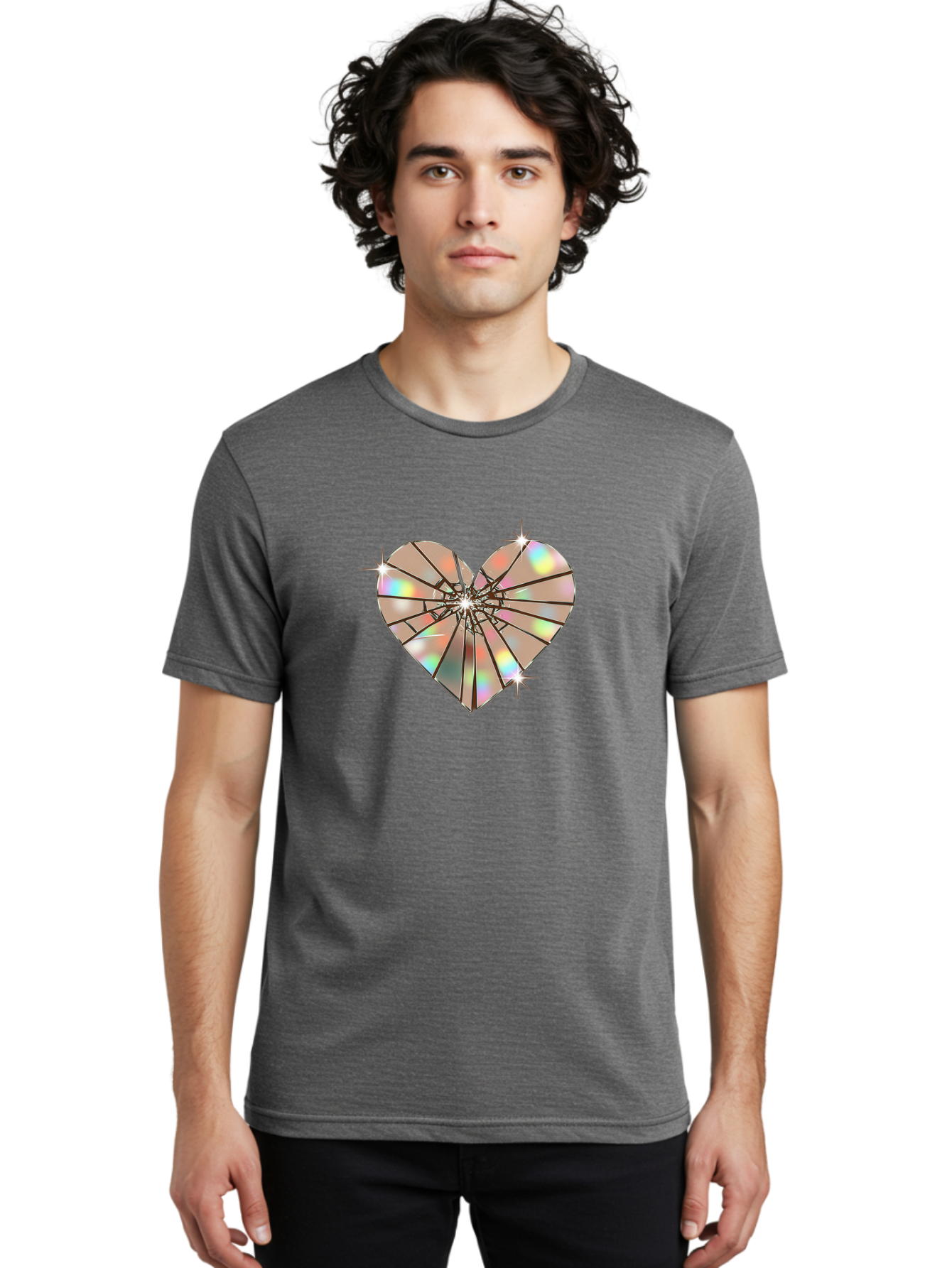 Broken-Holographic-Heart-1 Men'S Graphic Tee, 100% Cotton, Comfortable Casual Summer Wear, Machine Washable, Vintage Camera, Old Camera, Antique Camera, Black Camera, Classic Photography, Photography Equipment, Nostalgic Device, Film Camera, Bak127