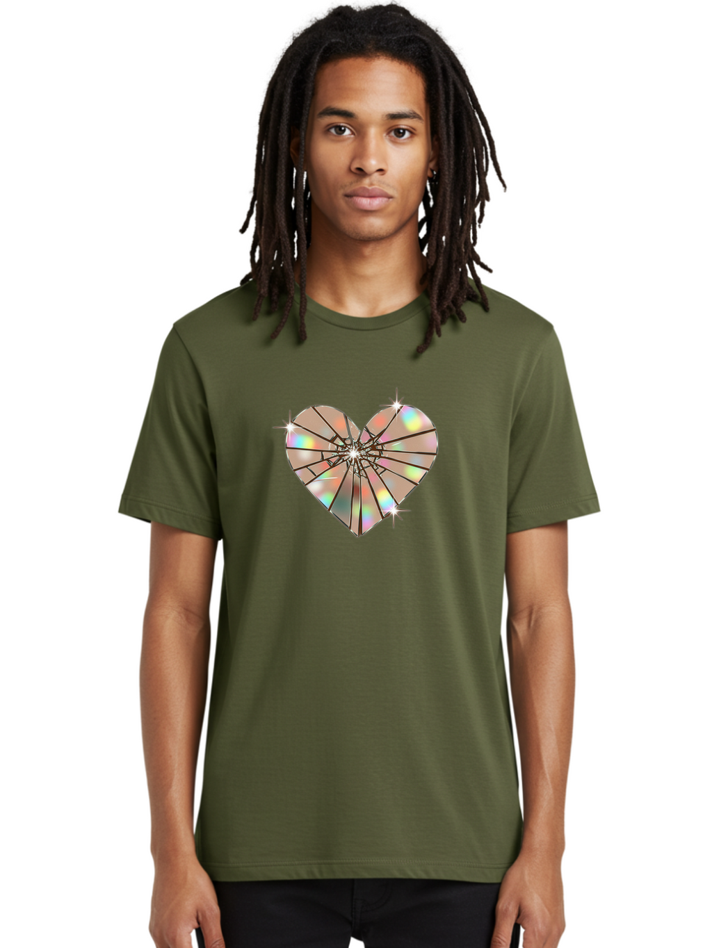 Broken-Holographic-Heart-1 Men'S Graphic Tee, 100% Cotton, Comfortable Casual Summer Wear, Machine Washable, Vintage Camera, Old Camera, Antique Camera, Black Camera, Classic Photography, Photography Equipment, Nostalgic Device, Film Camera, Bak127