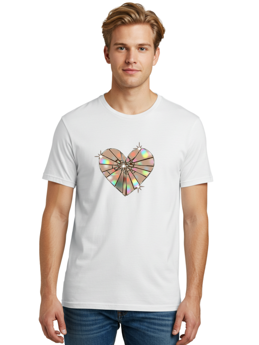 Broken-Holographic-Heart-1 Men'S Graphic Tee, 100% Cotton, Comfortable Casual Summer Wear, Machine Washable, Vintage Camera, Old Camera, Antique Camera, Black Camera, Classic Photography, Photography Equipment, Nostalgic Device, Film Camera, Bak127