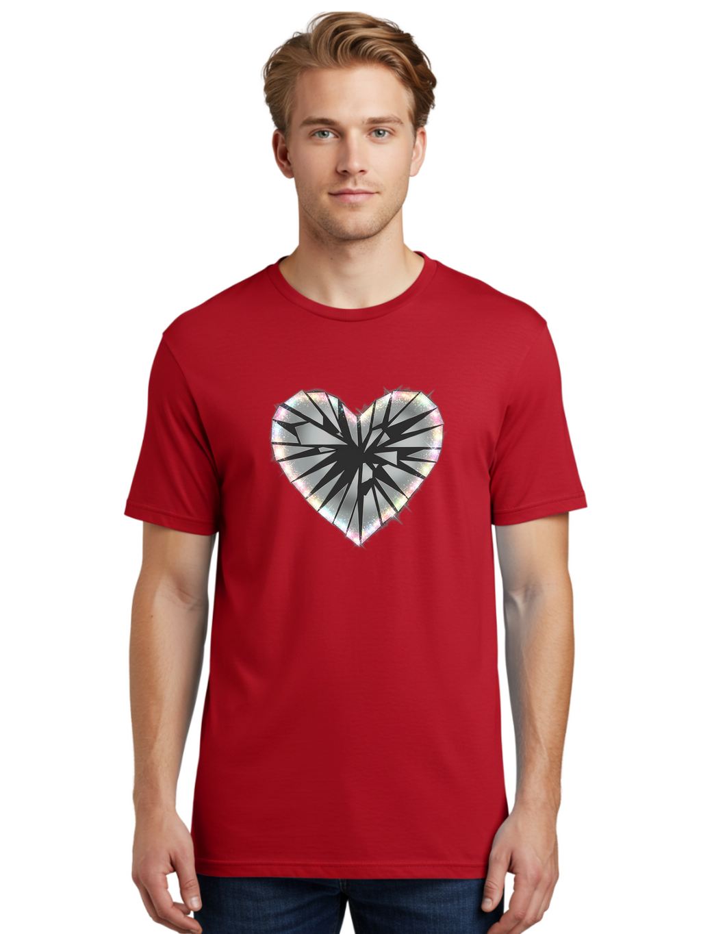 Broken-Holographic-Heart Men'S Graphic Tee, 100% Cotton, Comfortable Casual Summer Wear, Machine Washable, Vintage Camera, Old Camera, Antique Camera, Black Camera, Classic Photography, Photography Equipment, Nostalgic Device, Film Camera, Bak128