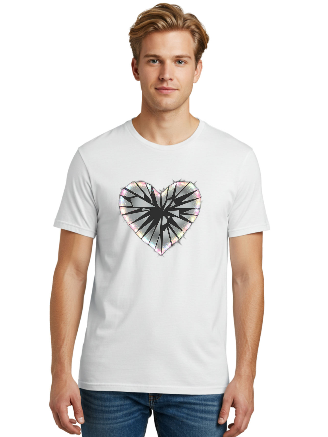 Broken-Holographic-Heart Men'S Graphic Tee, 100% Cotton, Comfortable Casual Summer Wear, Machine Washable, Vintage Camera, Old Camera, Antique Camera, Black Camera, Classic Photography, Photography Equipment, Nostalgic Device, Film Camera, Bak128
