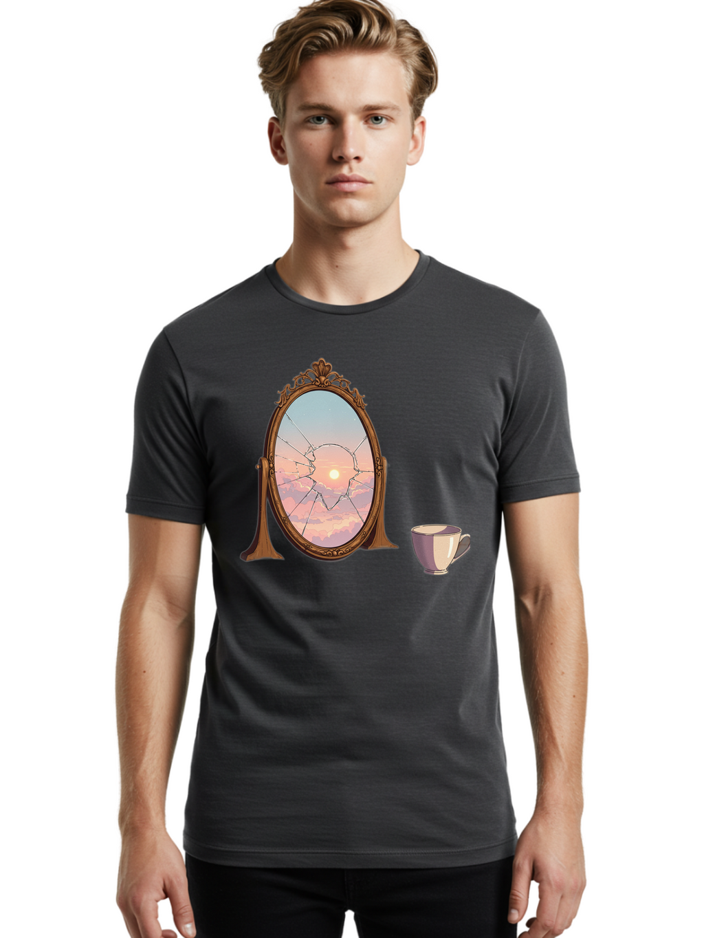 Broken-Mirror-1 Men'S Graphic Tee, 100% Cotton, Comfortable Casual Summer Wear, Machine Washable, Vintage Camera, Old Camera, Antique Camera, Black Camera, Classic Photography, Photography Equipment, Nostalgic Device, Film Camera, Camera Art Bak129