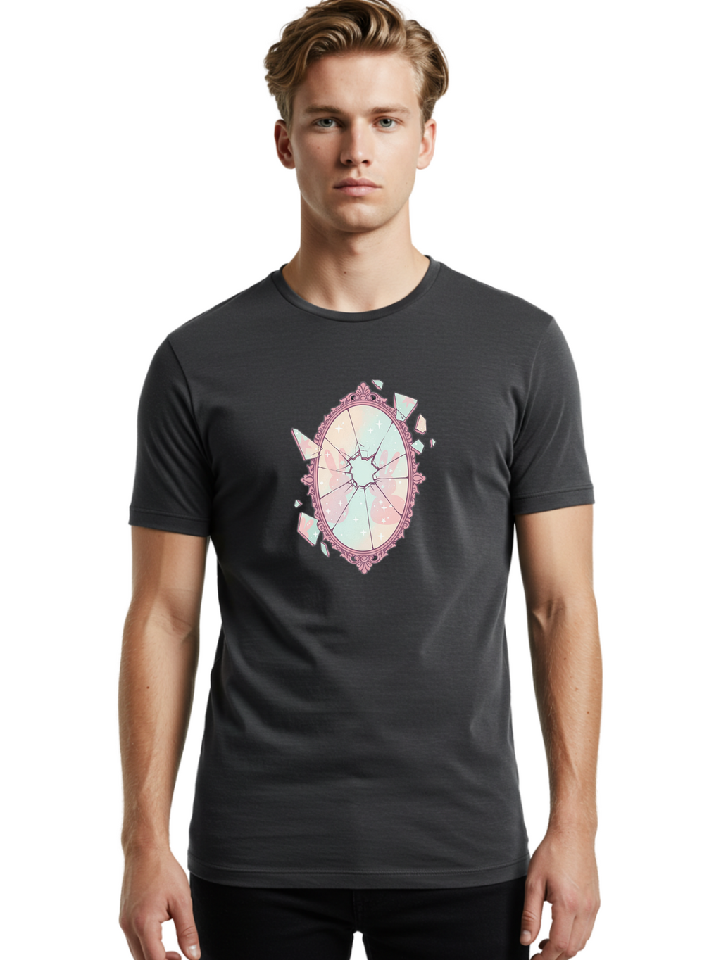 Broken-Mirror-2 Men'S Graphic Tee, 100% Cotton, Comfortable Casual Summer Wear, Machine Washable, Vintage Camera, Old Camera, Antique Camera, Black Camera, Classic Photography, Photography Equipment, Nostalgic Device, Film Camera, Camera Art Bak130