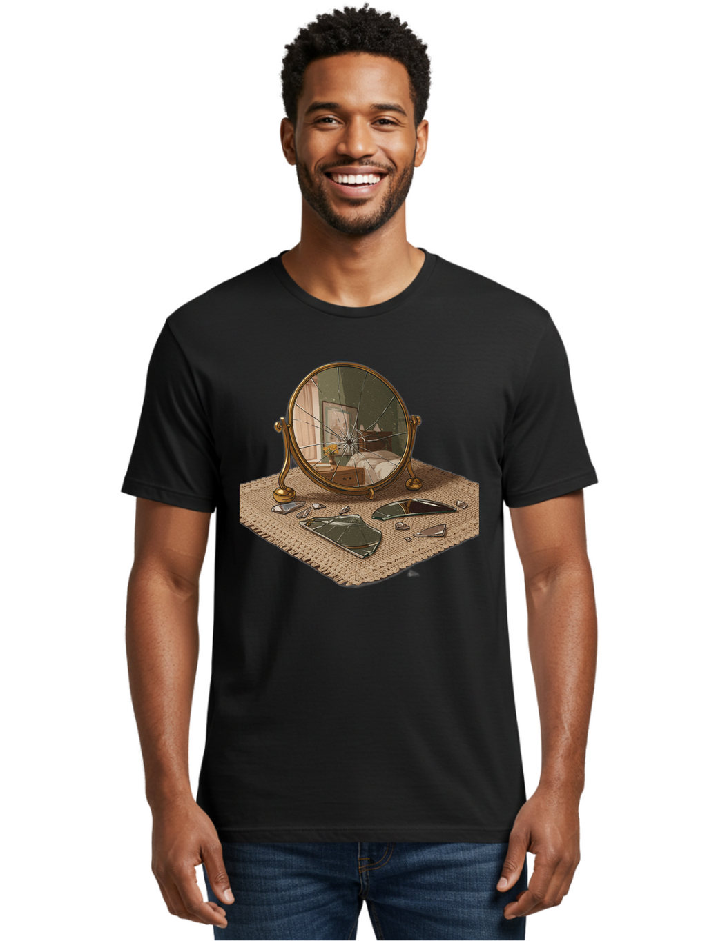 Broken-Mirror-3 Men'S Graphic Tee, 100% Cotton, Comfortable Casual Summer Wear, Machine Washable, Vintage Camera, Old Camera, Antique Camera, Black Camera, Classic Photography, Photography Equipment, Nostalgic Device, Film Camera, Camera Art Bak131