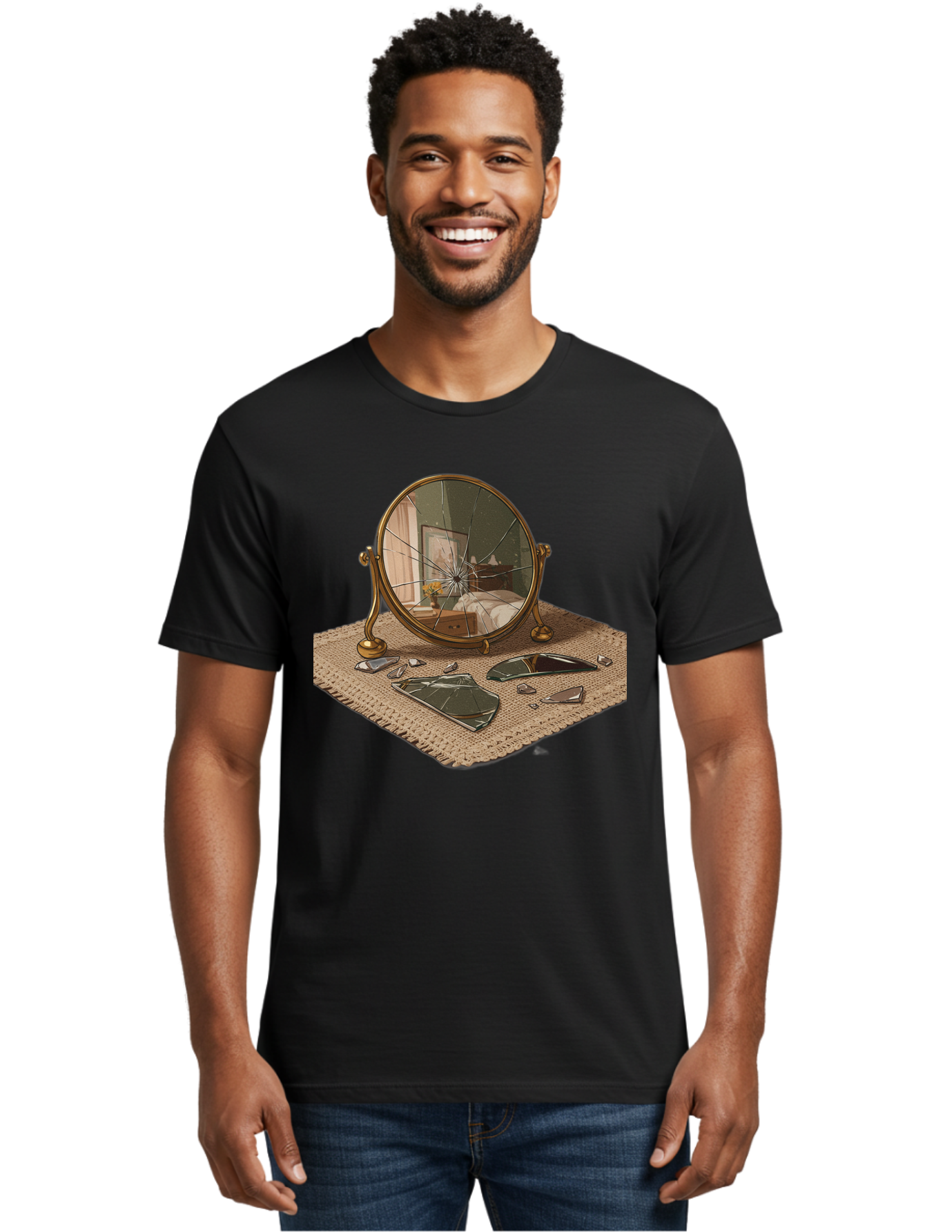 Broken-Mirror-3 Men'S Graphic Tee, 100% Cotton, Comfortable Casual Summer Wear, Machine Washable, Vintage Camera, Old Camera, Antique Camera, Black Camera, Classic Photography, Photography Equipment, Nostalgic Device, Film Camera, Camera Art Bak131
