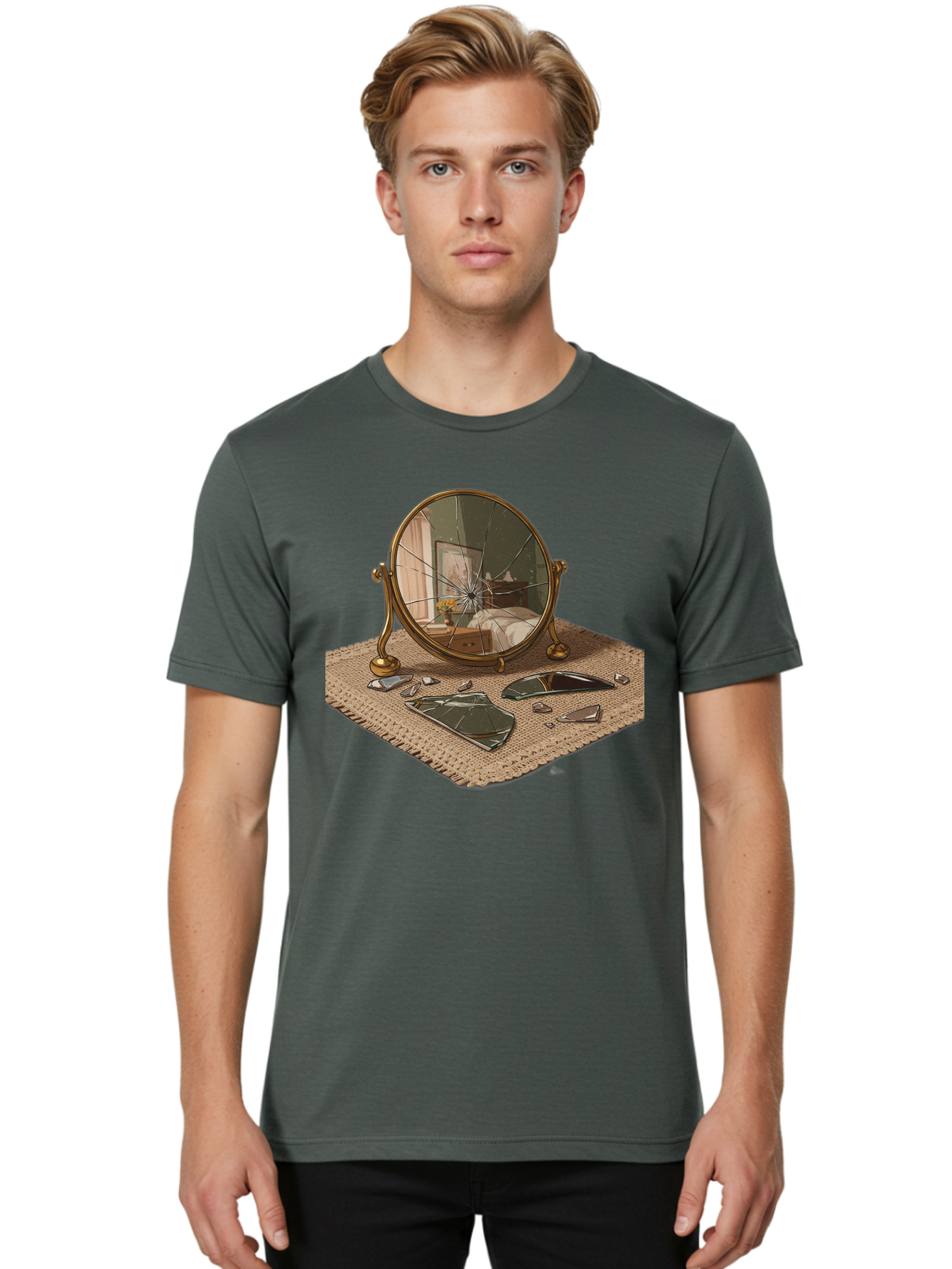 Broken-Mirror-3 Men'S Graphic Tee, 100% Cotton, Comfortable Casual Summer Wear, Machine Washable, Vintage Camera, Old Camera, Antique Camera, Black Camera, Classic Photography, Photography Equipment, Nostalgic Device, Film Camera, Camera Art Bak131