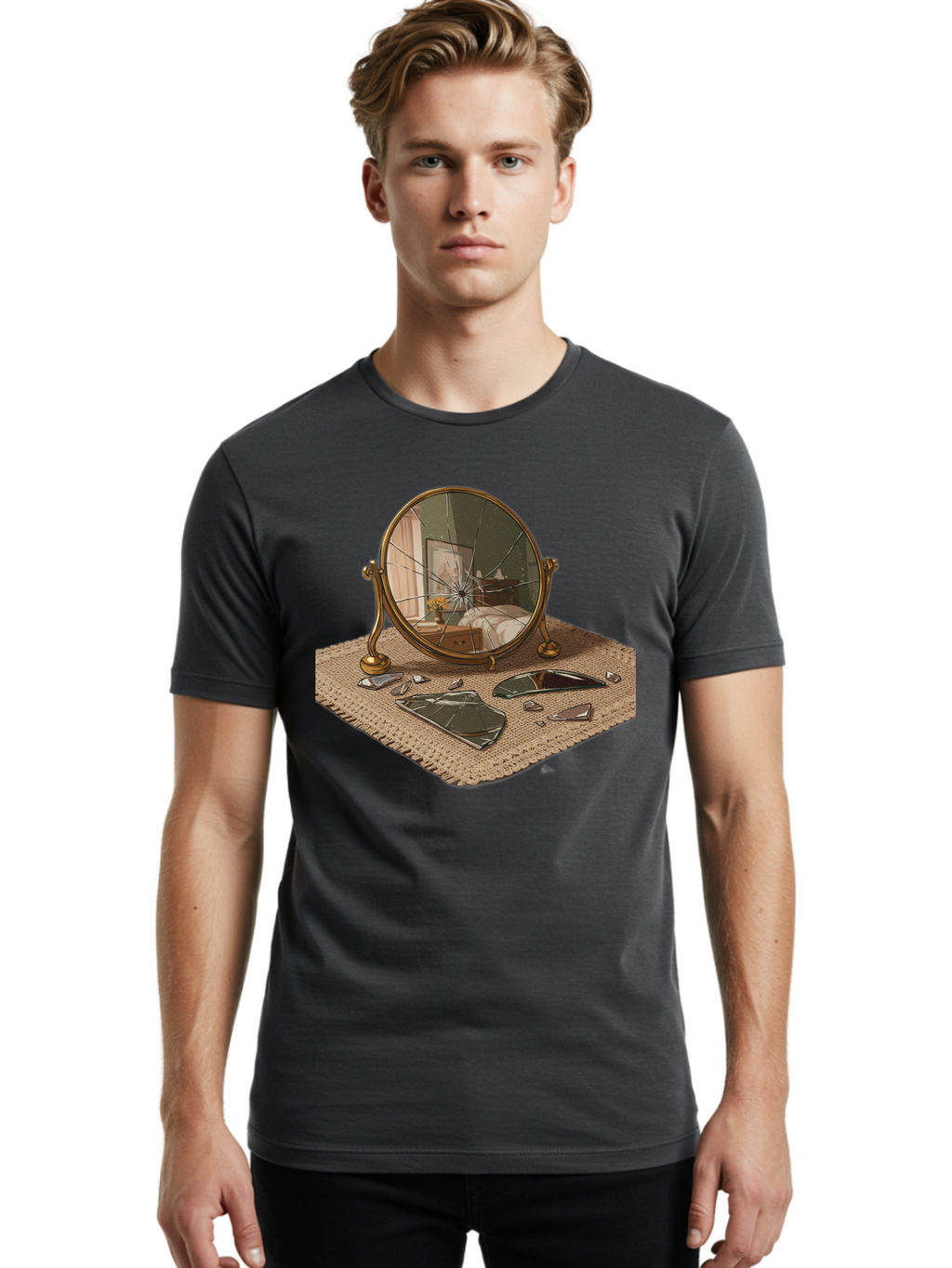 Broken-Mirror-3 Men'S Graphic Tee, 100% Cotton, Comfortable Casual Summer Wear, Machine Washable, Vintage Camera, Old Camera, Antique Camera, Black Camera, Classic Photography, Photography Equipment, Nostalgic Device, Film Camera, Camera Art Bak131