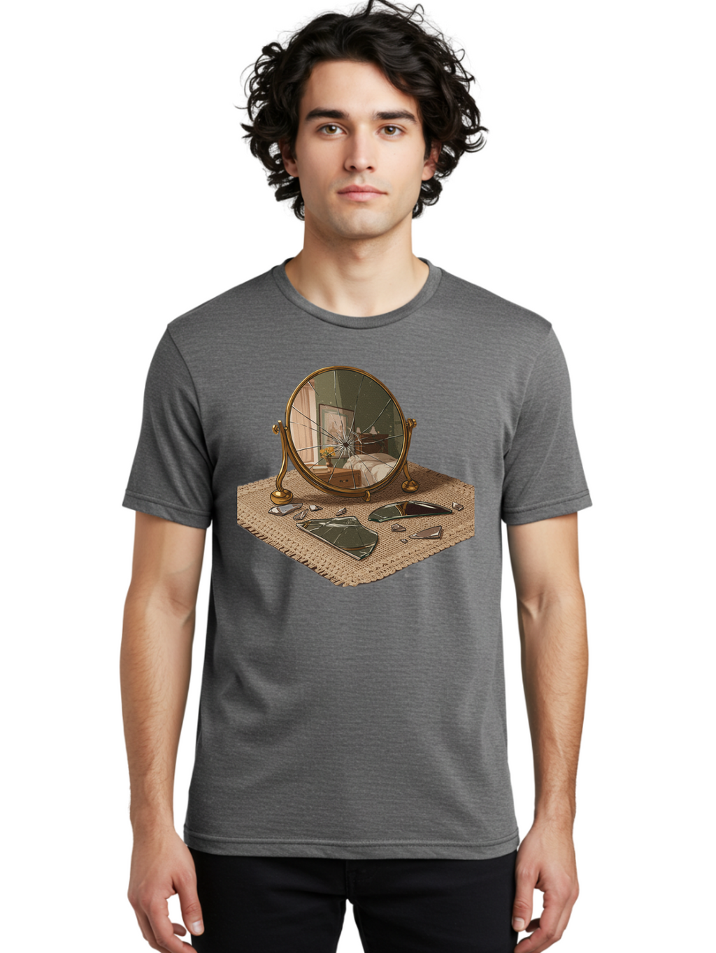 Broken-Mirror-3 Men'S Graphic Tee, 100% Cotton, Comfortable Casual Summer Wear, Machine Washable, Vintage Camera, Old Camera, Antique Camera, Black Camera, Classic Photography, Photography Equipment, Nostalgic Device, Film Camera, Camera Art Bak131