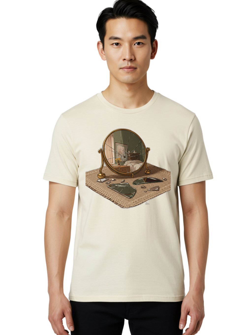 Broken-Mirror-3 Men'S Graphic Tee, 100% Cotton, Comfortable Casual Summer Wear, Machine Washable, Vintage Camera, Old Camera, Antique Camera, Black Camera, Classic Photography, Photography Equipment, Nostalgic Device, Film Camera, Camera Art Bak131