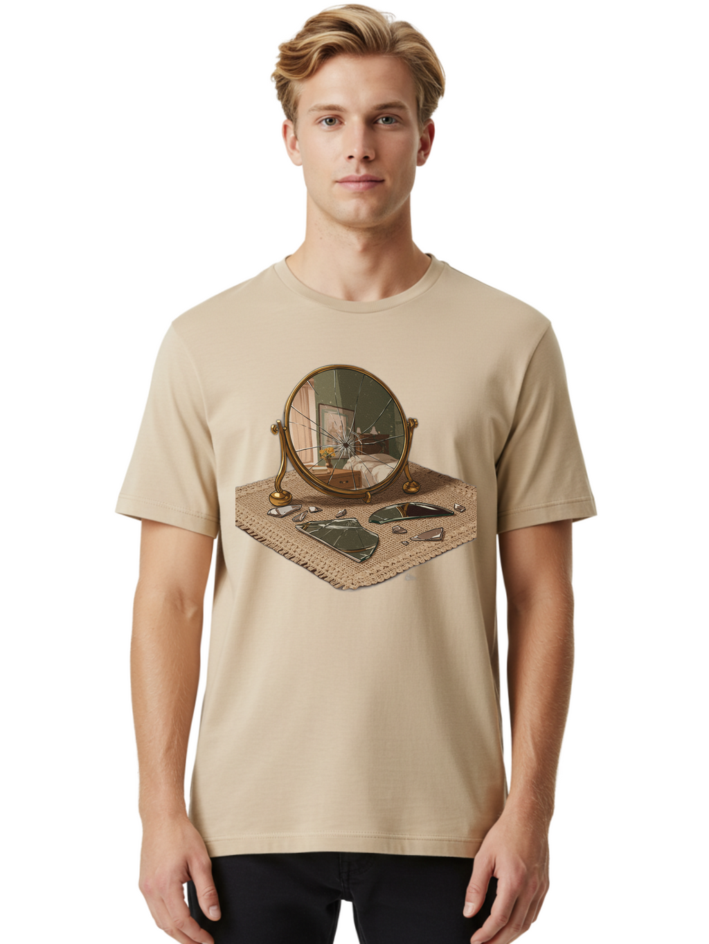 Broken-Mirror-3 Men'S Graphic Tee, 100% Cotton, Comfortable Casual Summer Wear, Machine Washable, Vintage Camera, Old Camera, Antique Camera, Black Camera, Classic Photography, Photography Equipment, Nostalgic Device, Film Camera, Camera Art Bak131