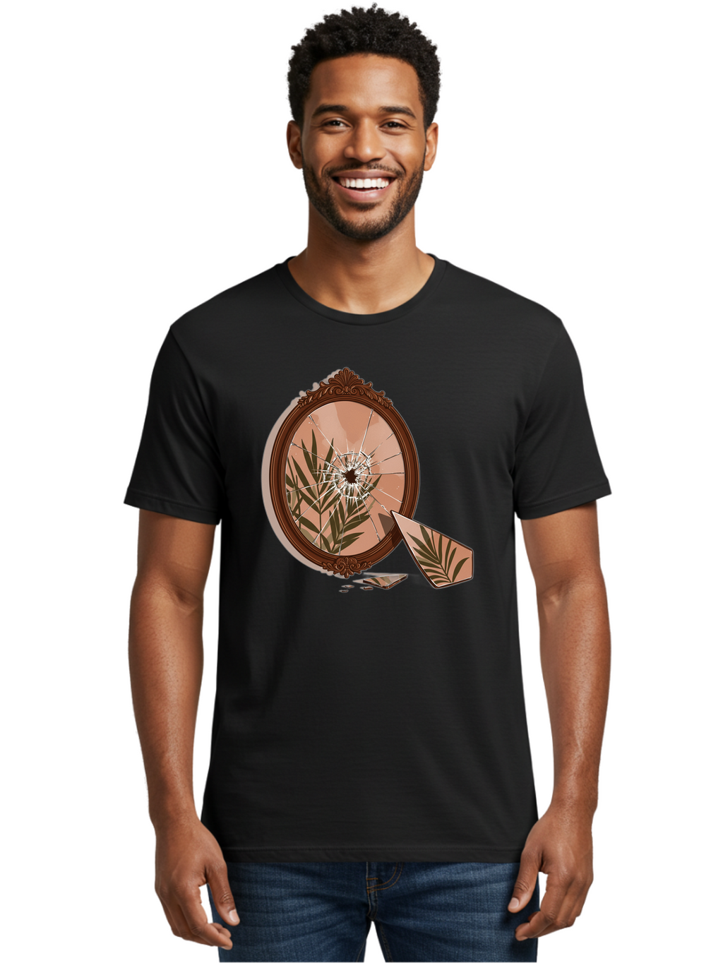 Broken-Mirror-With-Cannabis-Leaf Men'S Graphic Tee, 100% Cotton, Comfortable Casual Summer Wear, Machine Washable, Vintage Camera, Old Camera, Antique Camera, Black Camera, Classic Photography, Photography Equipment, Nostalgic Device, Bak135