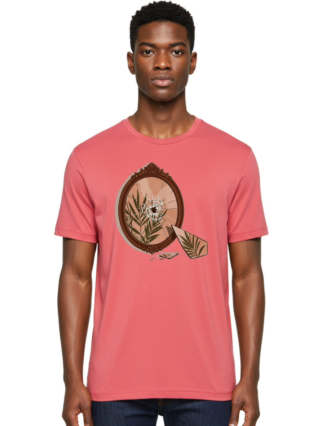 Broken-Mirror-With-Cannabis-Leaf Men'S Graphic Tee, 100% Cotton, Comfortable Casual Summer Wear, Machine Washable, Vintage Camera, Old Camera, Antique Camera, Black Camera, Classic Photography, Photography Equipment, Nostalgic Device, Bak135