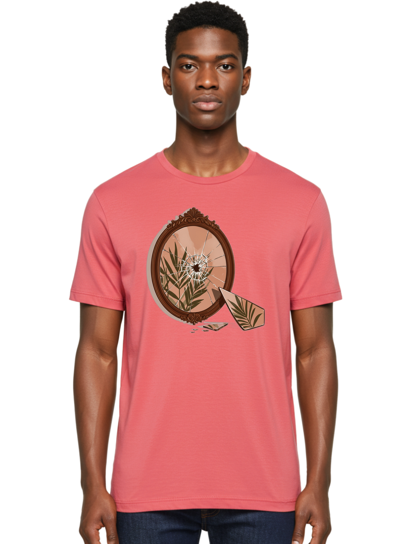 Broken-Mirror-With-Cannabis-Leaf Men'S Graphic Tee, 100% Cotton, Comfortable Casual Summer Wear, Machine Washable, Vintage Camera, Old Camera, Antique Camera, Black Camera, Classic Photography, Photography Equipment, Nostalgic Device, Bak135