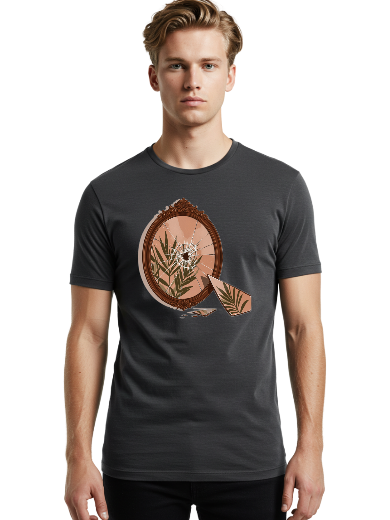 Broken-Mirror-With-Cannabis-Leaf Men'S Graphic Tee, 100% Cotton, Comfortable Casual Summer Wear, Machine Washable, Vintage Camera, Old Camera, Antique Camera, Black Camera, Classic Photography, Photography Equipment, Nostalgic Device, Bak135